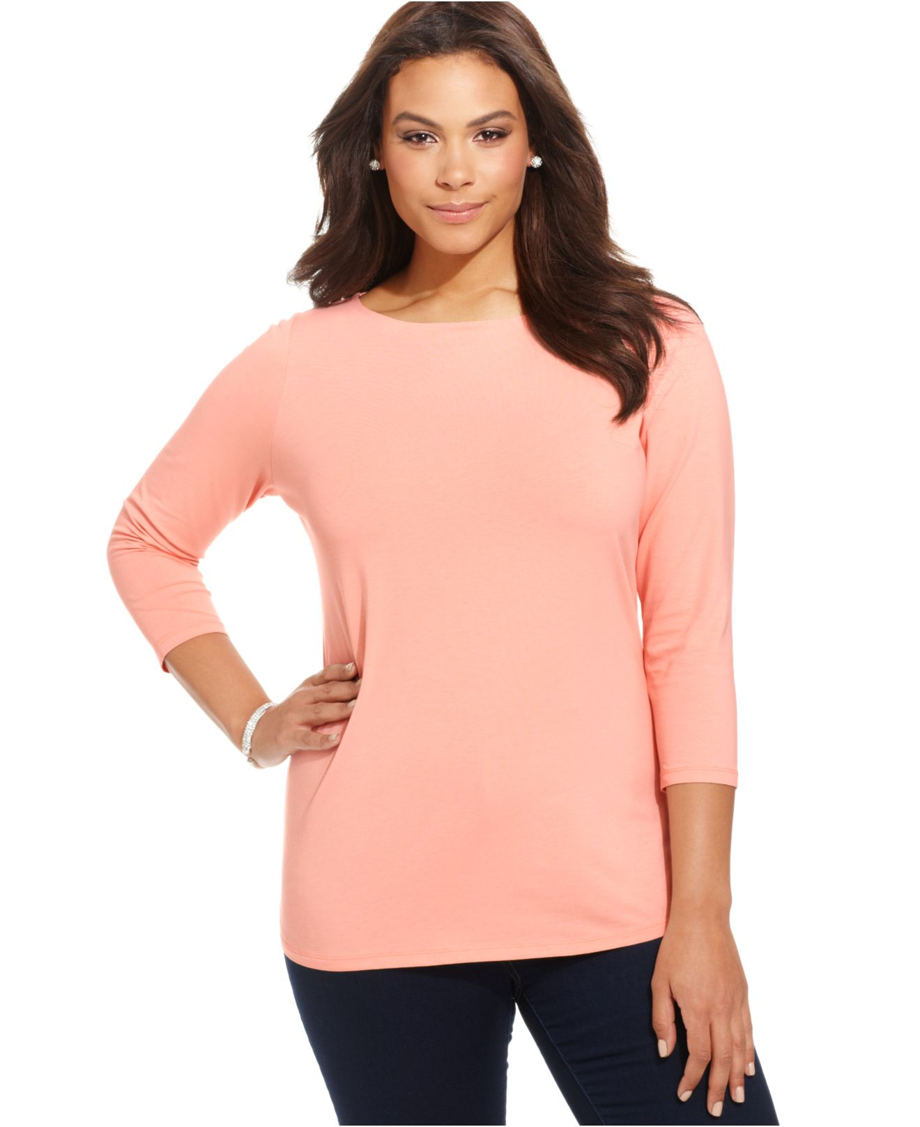 Lyst - Jones New York Signature Plus Size Three-Quarter-Sleeve Boat ...