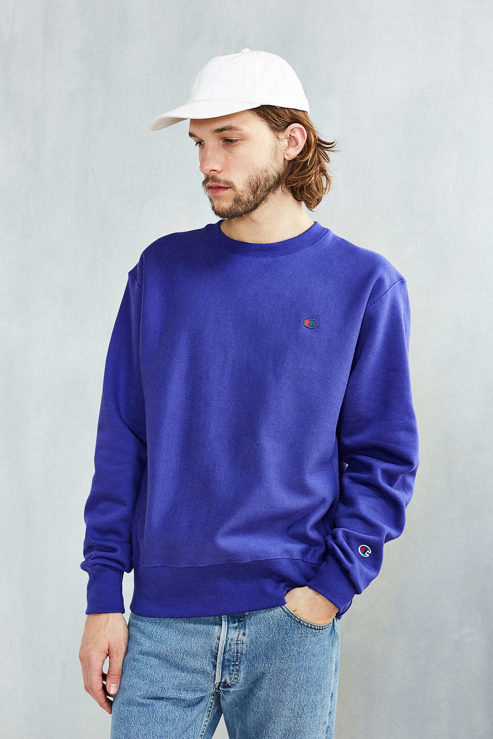Champion Reverse Weave Crew Neck Sweatshirt in Blue for Men | Lyst