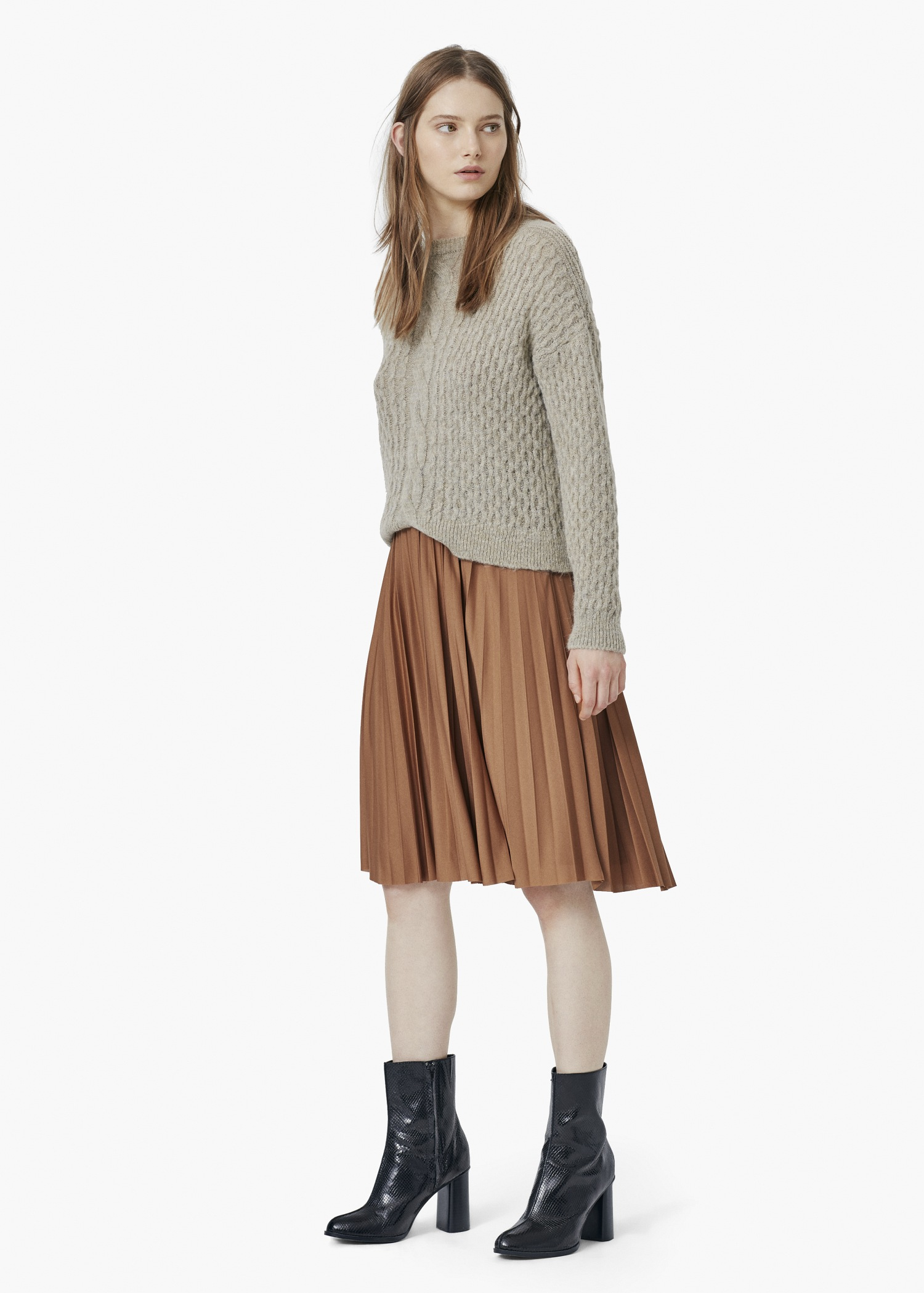 Mango Pleated Midi Skirt in Brown - Lyst