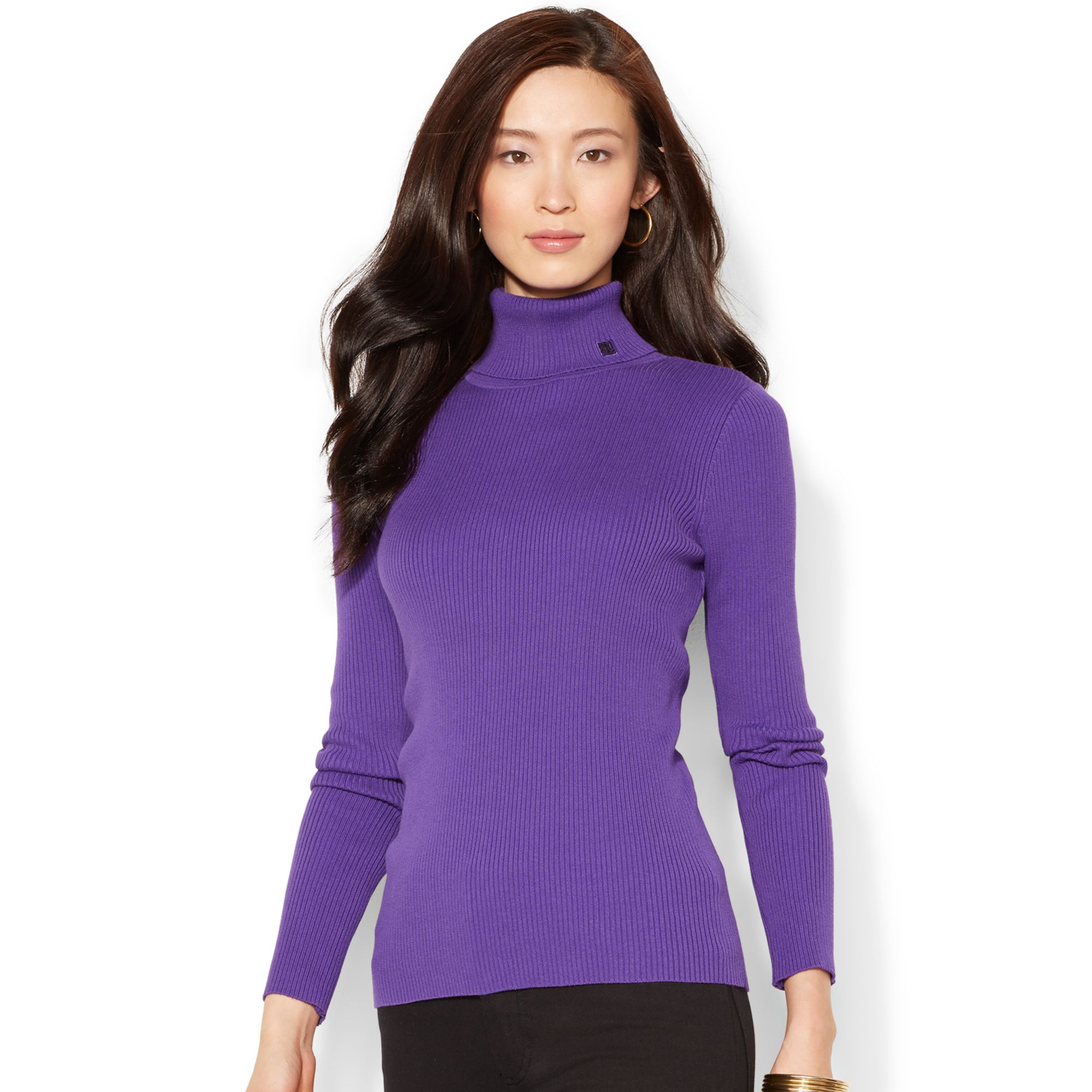 Lauren By Ralph Lauren Petite Ribbed Turtleneck Sweater In Purple ...