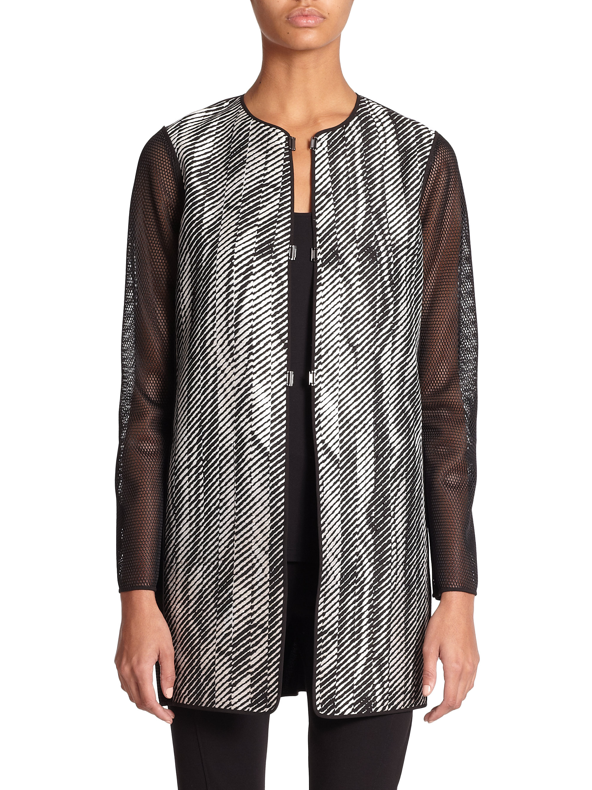 Elie tahari Reversible Mesh-detail Jacket in Black | Lyst