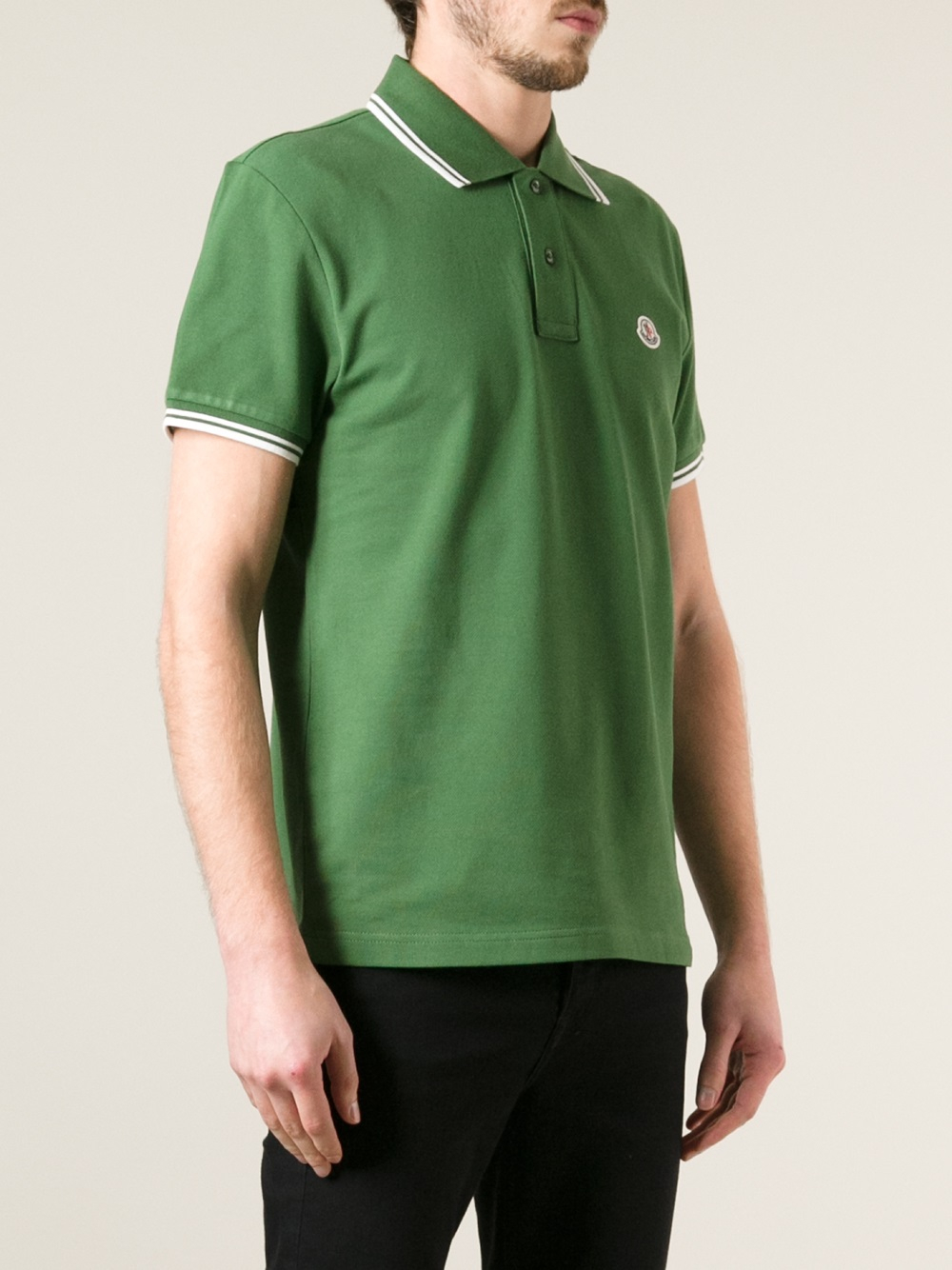 Lyst - Moncler Striped Trim Polo Shirt in Green for Men