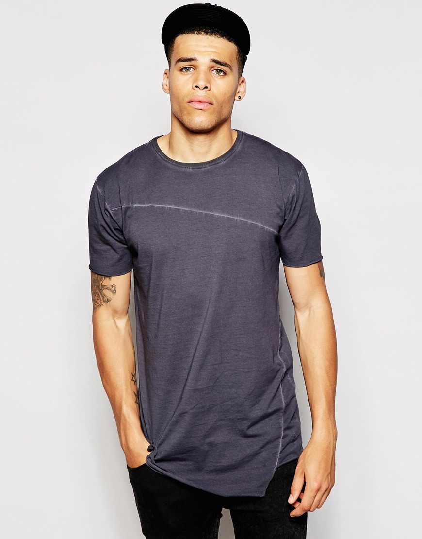 Lyst - Antioch Longline Twisted T-shirt With Stepped Raw Hem in Gray ...