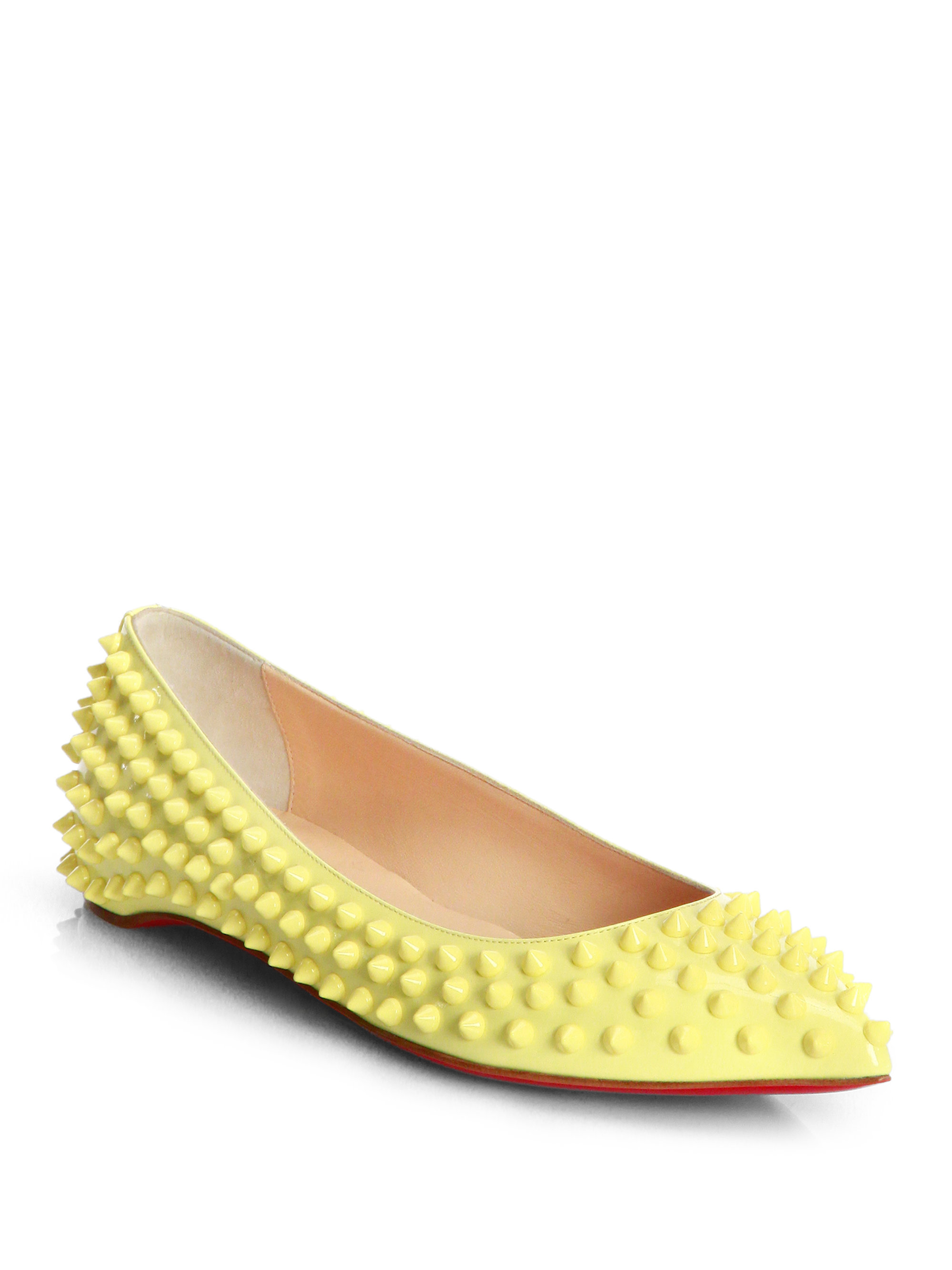 Christian louboutin Pigalle Spiked Patent Leather Flats in Yellow ...