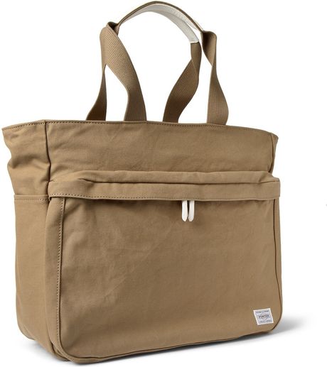 Porter Yoshida & Co Beat Leather-Trimmed Cotton-Canvas Tote Bag in ...