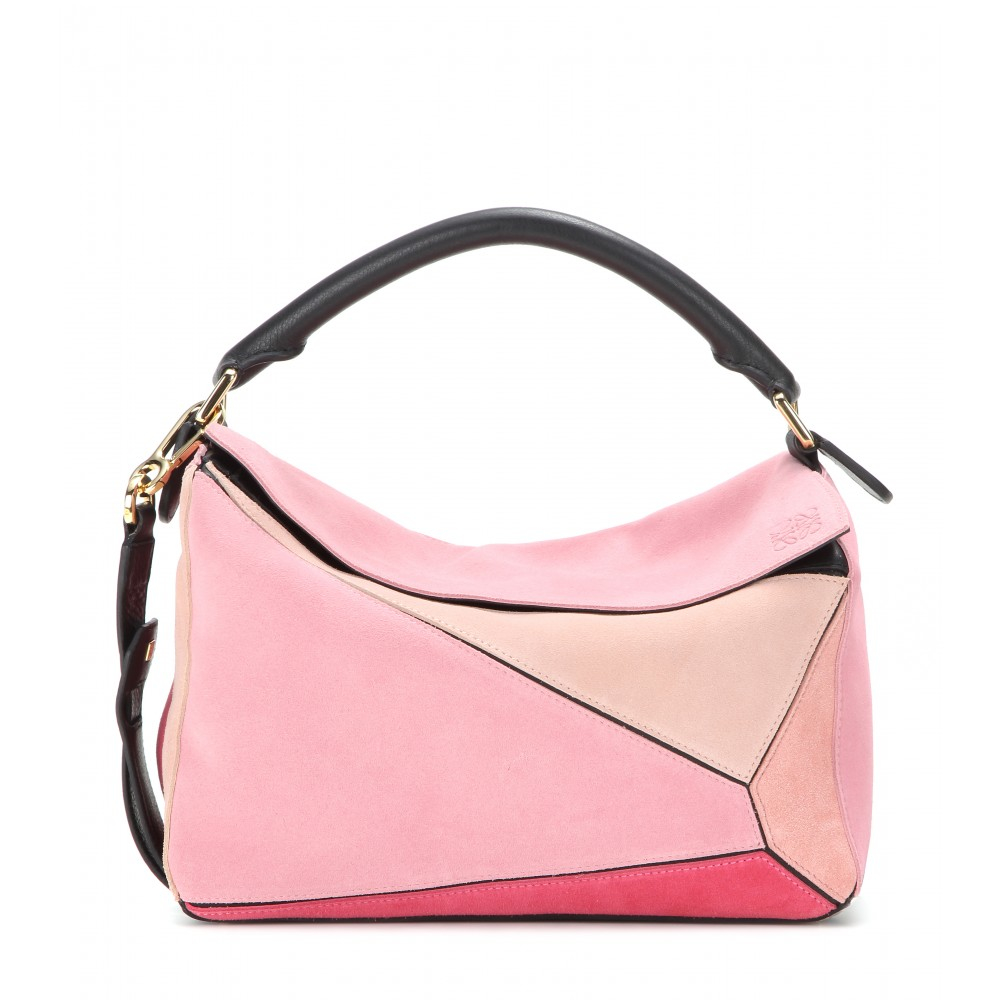 Loewe Puzzle Small Suede Shoulder Bag in Pink - Lyst