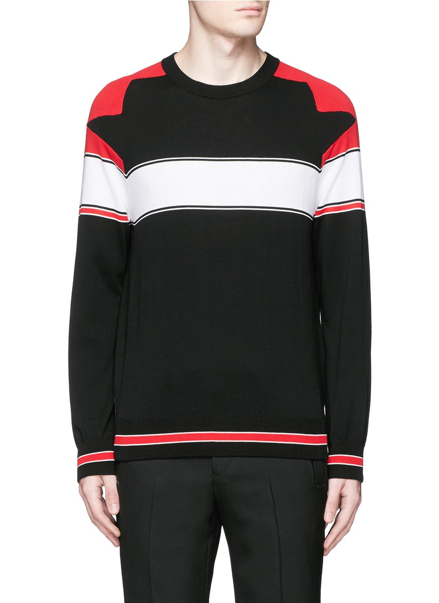 Lyst - Givenchy Intarsia Panel Cotton Sweater in Black for Men