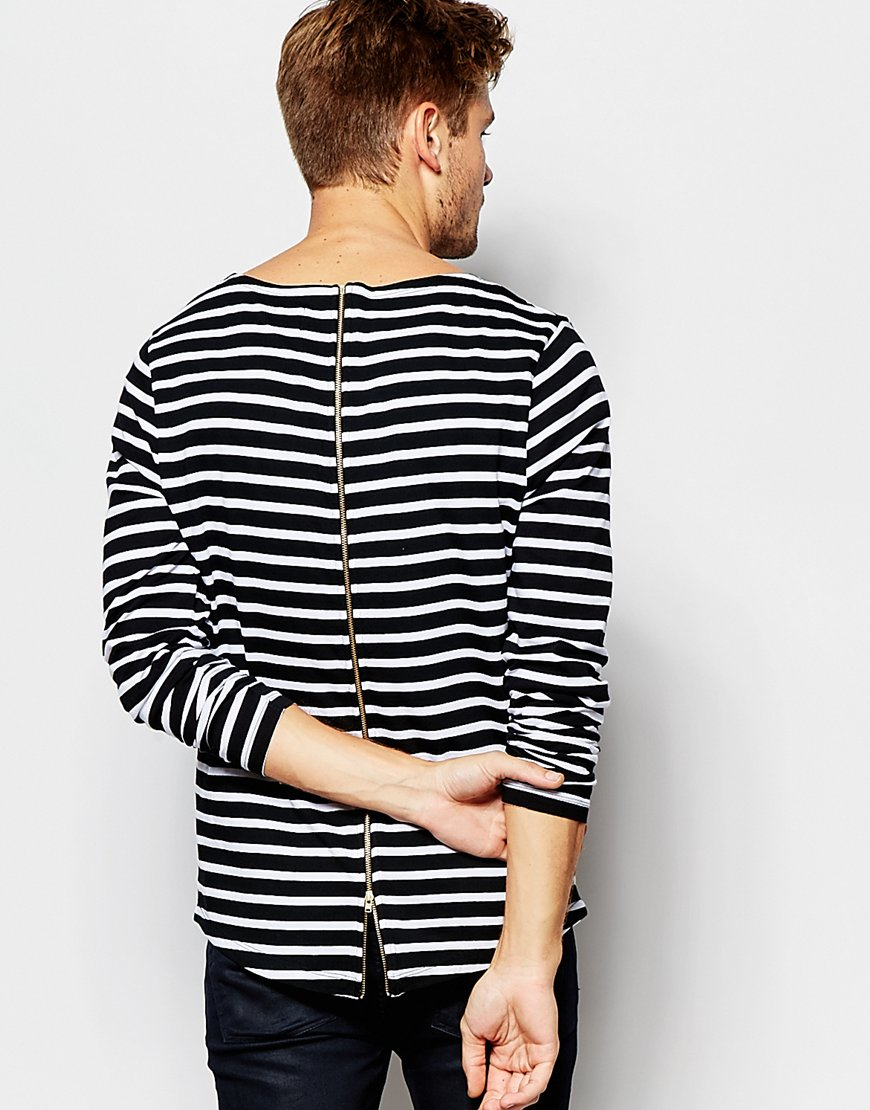 Lyst Asos Long Sleeve T shirt  With Breton Stripe And Zip  