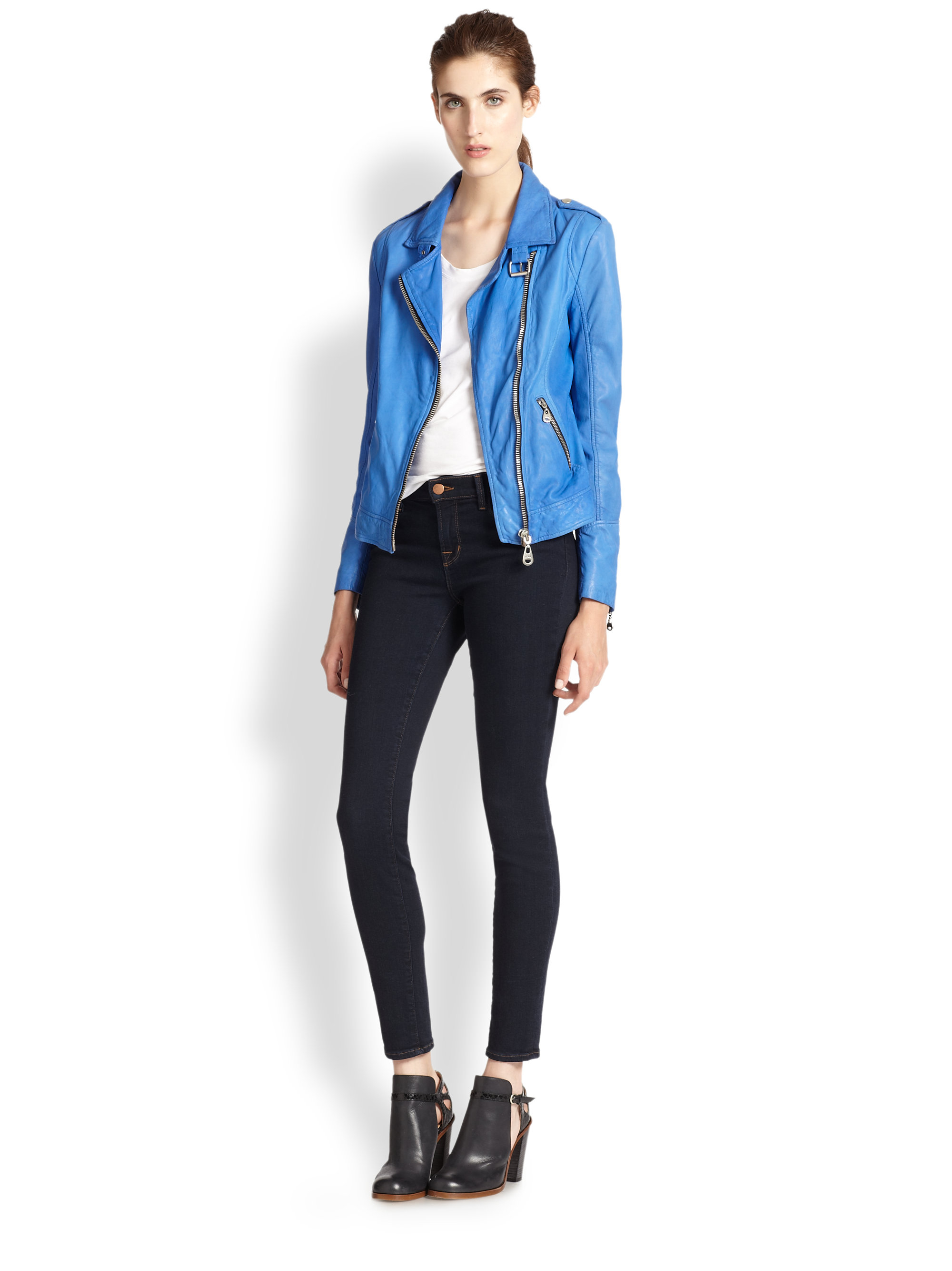 Doma Leather Moto Jacket In Blue Lyst Gallery