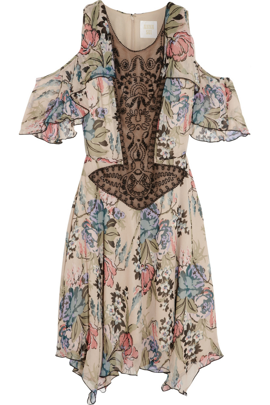 Lyst Anna Sui Fl Print Silk Chiffon And Embellished Tulle Mini Gallery