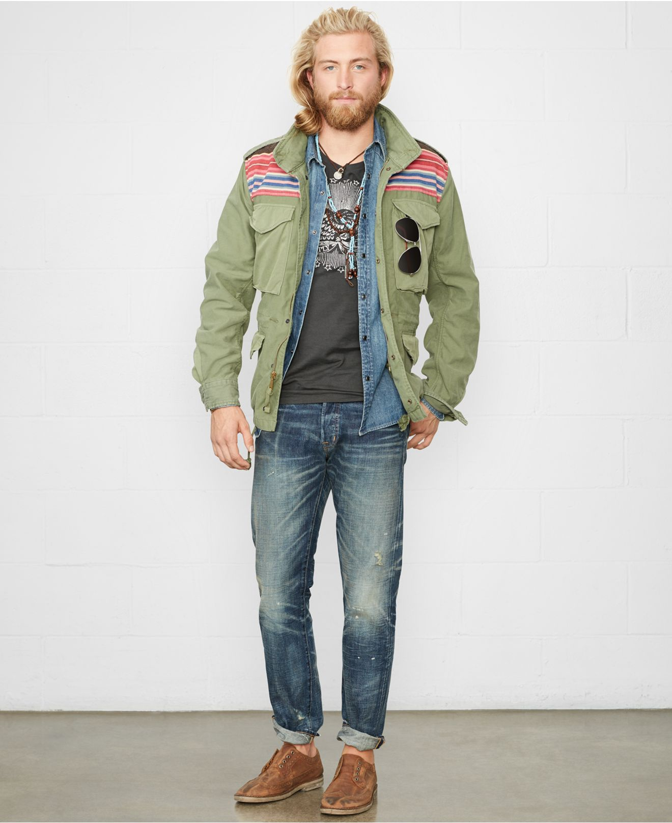 Lyst Denim And Supply Ralph Lauren Patterned Yoke Field Jacket In Green For Men 1397