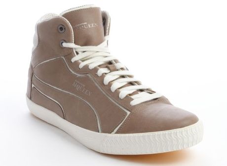 Puma White and Brown Leather Lace Up Hi Top Sneakers in Brown for Men ...