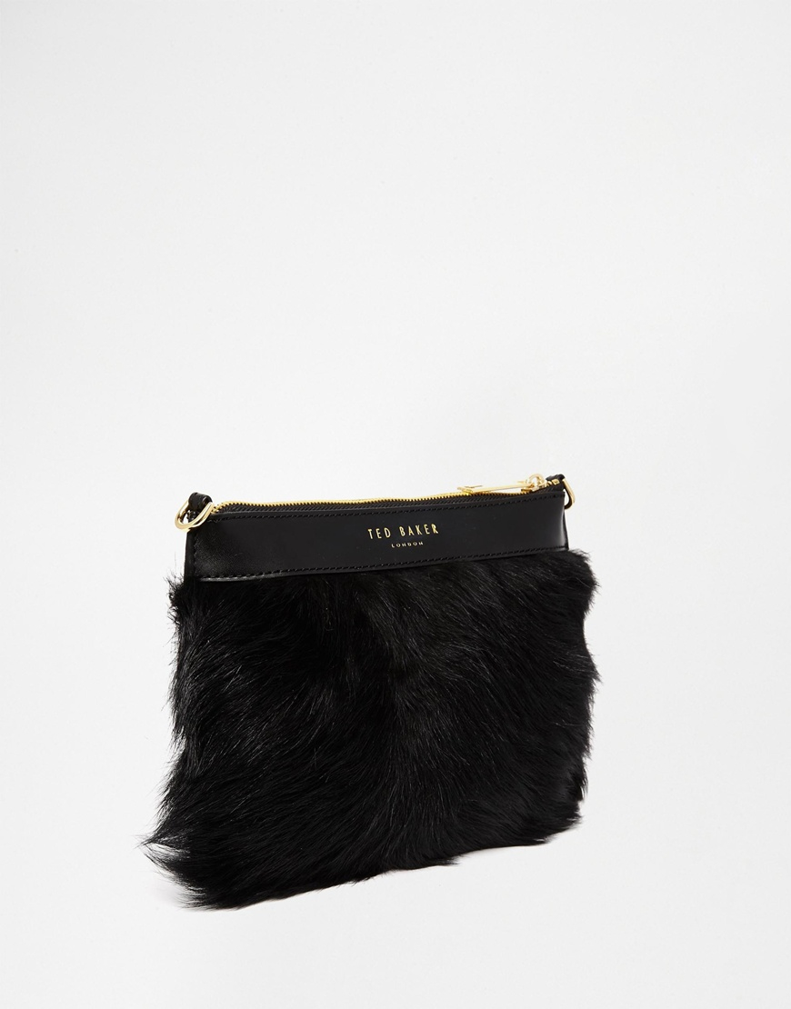 Lyst Ted Baker Faux Fur Chain Cross Body Bag In Black Gallery