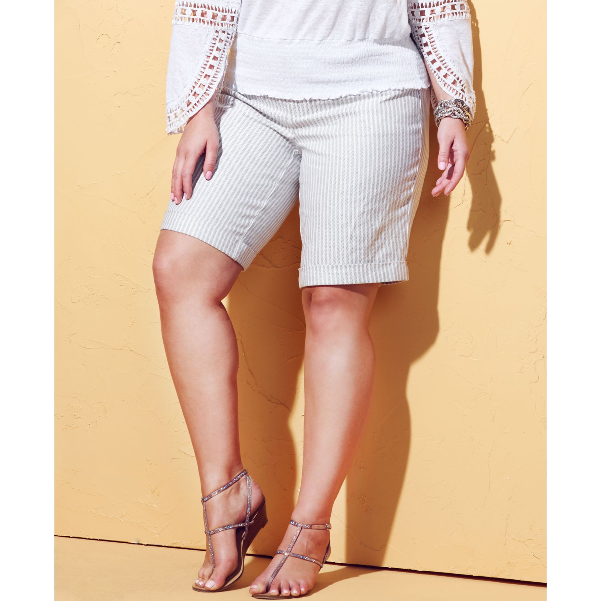 Inc International Concepts Plus Size Striped Bermuda Shorts In White Lyst
