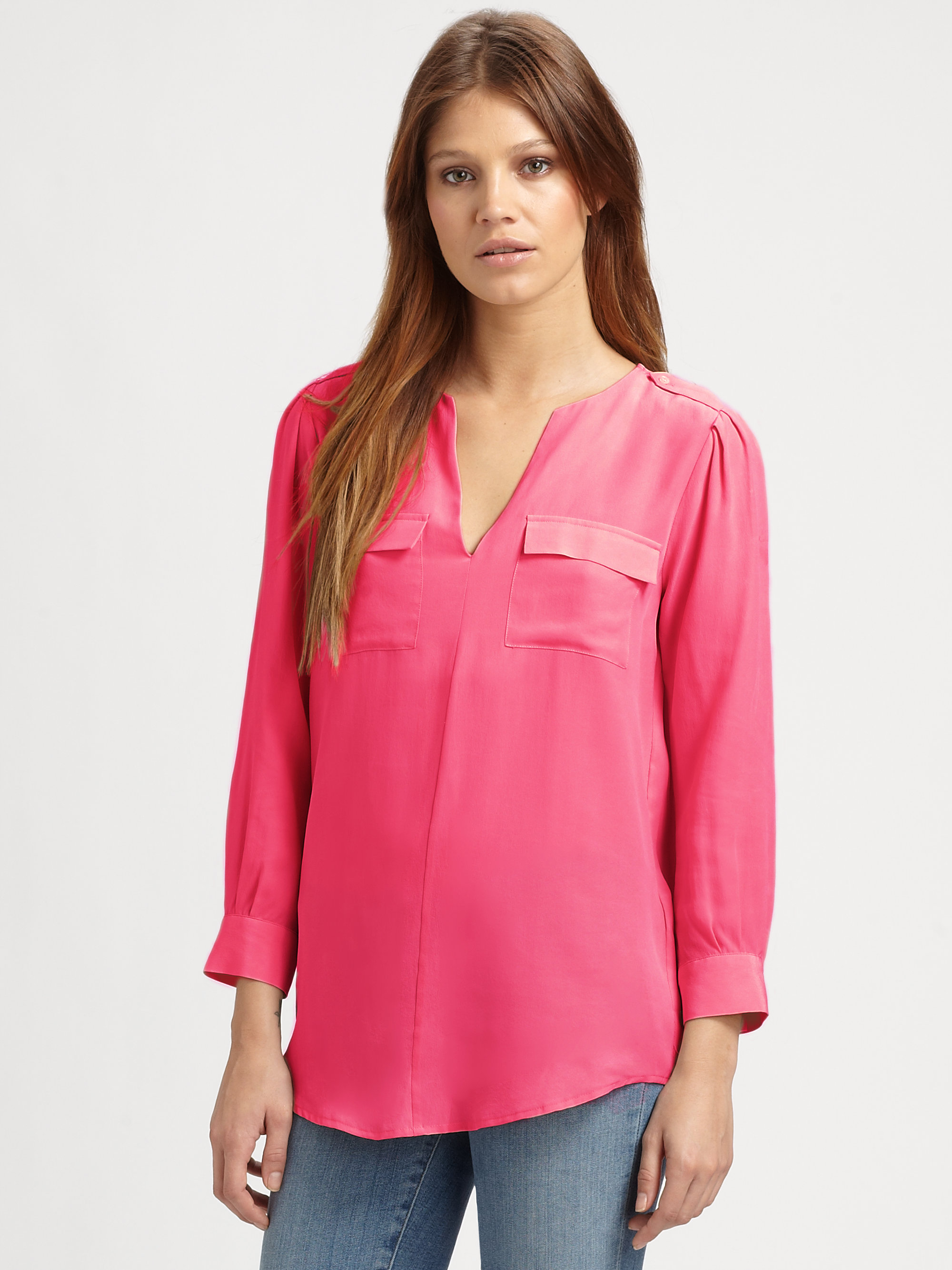 Joie Marlo Silk Top in Pink (DUSTY PINK) | Lyst