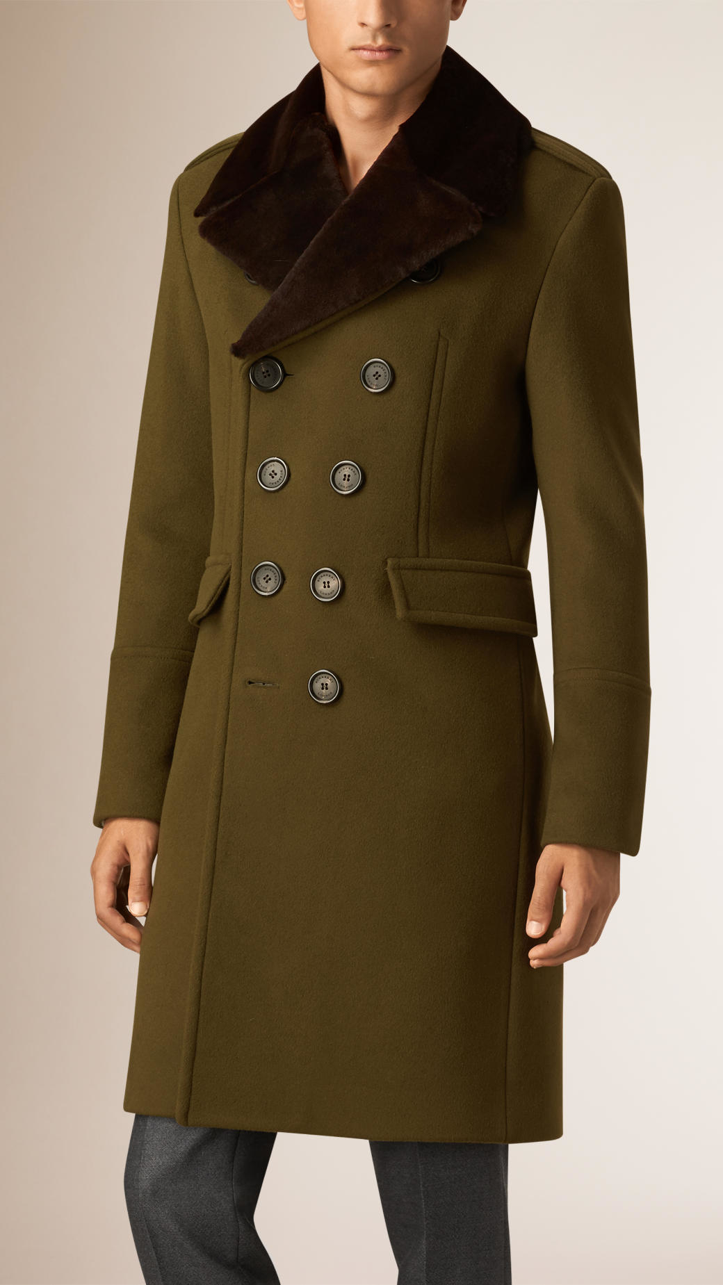 Burberry Wool Cashmere Topcoat With Detachable Fur Collar in Green for ...