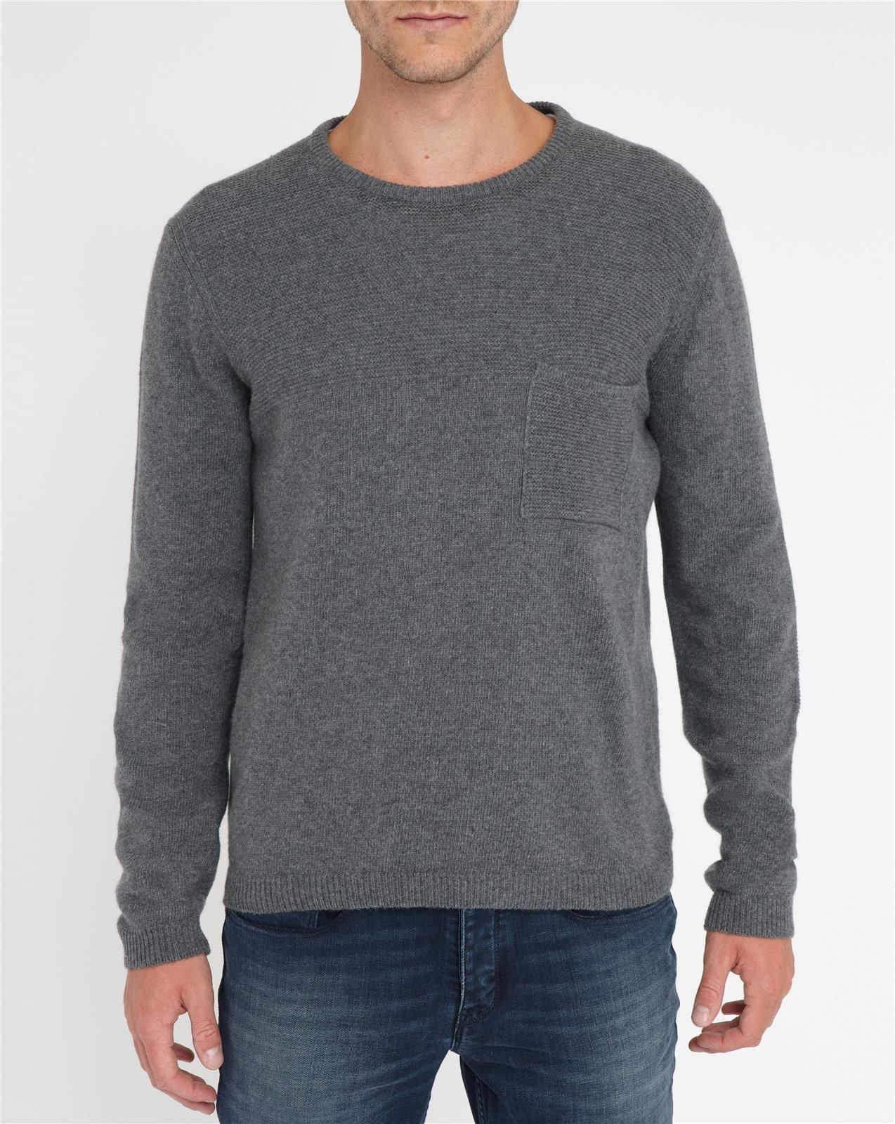 M.studio Mottled Charcoal Corentin Fancy Knit Chest Pocket Sweater in