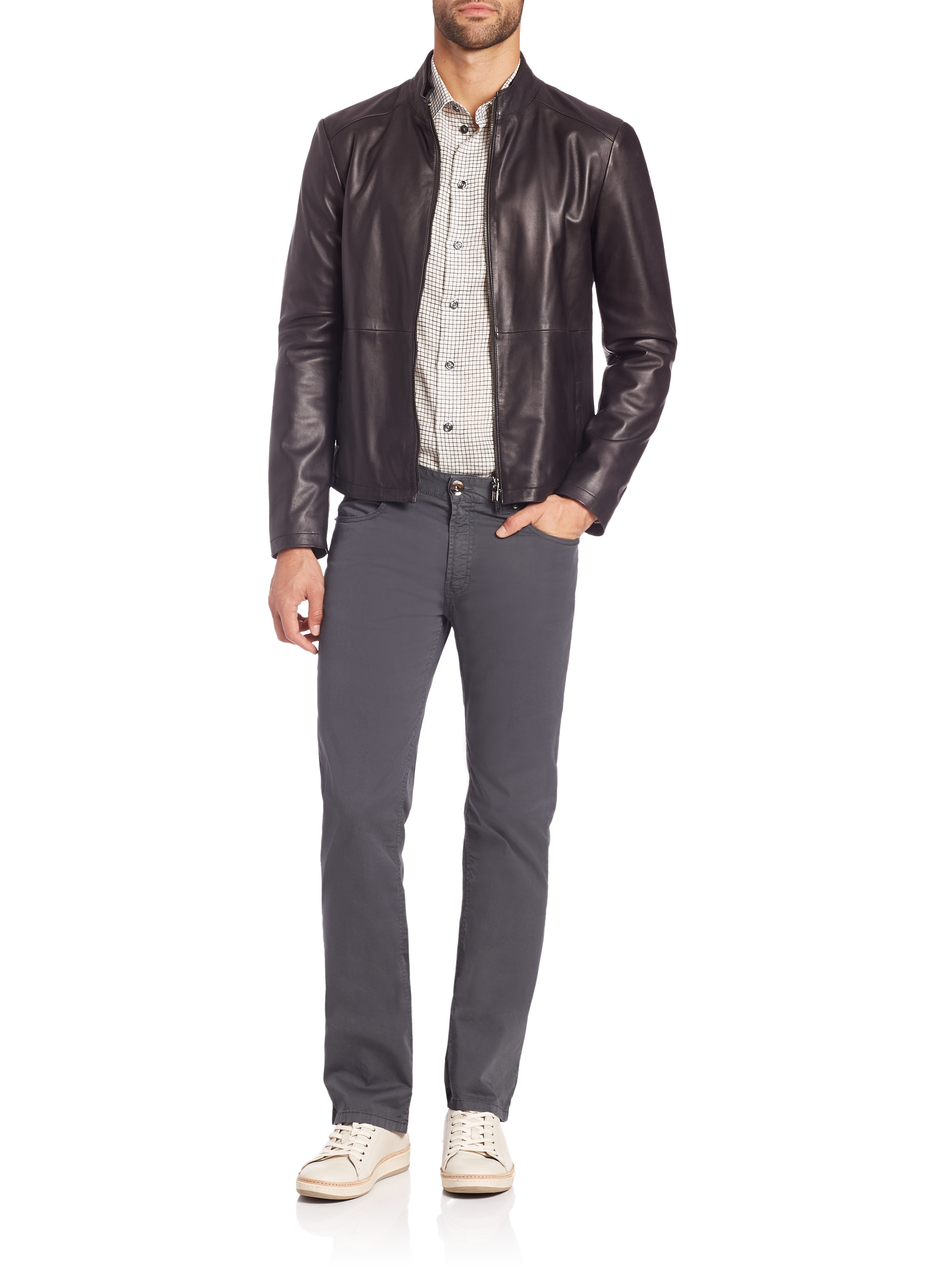 Armani Leather Biker Jacket In Black For Men Lyst Armani Black Leather Biker Jacket For Men Lyst View Fullscreen