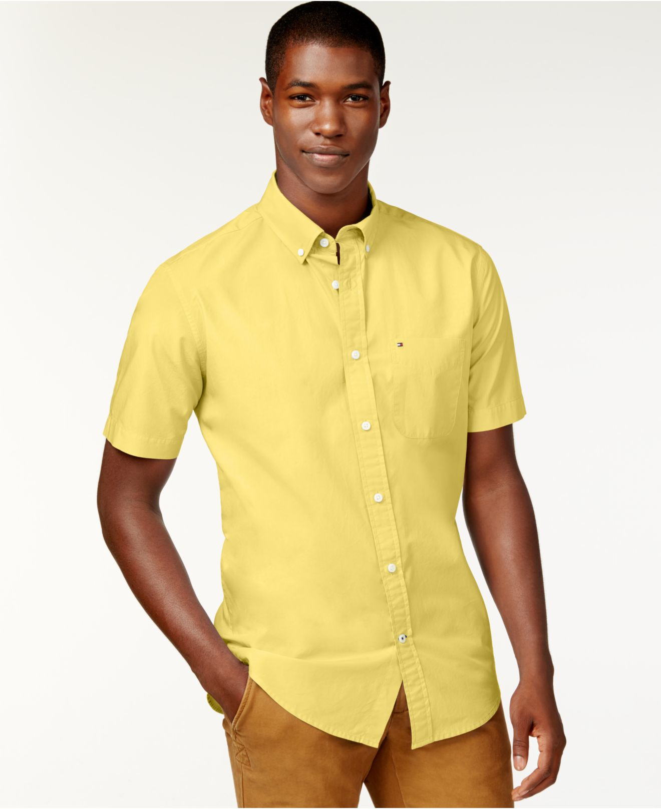 Lyst - Tommy Hilfiger Maxwell Short-sleeve Button-down Shirt in Yellow ...