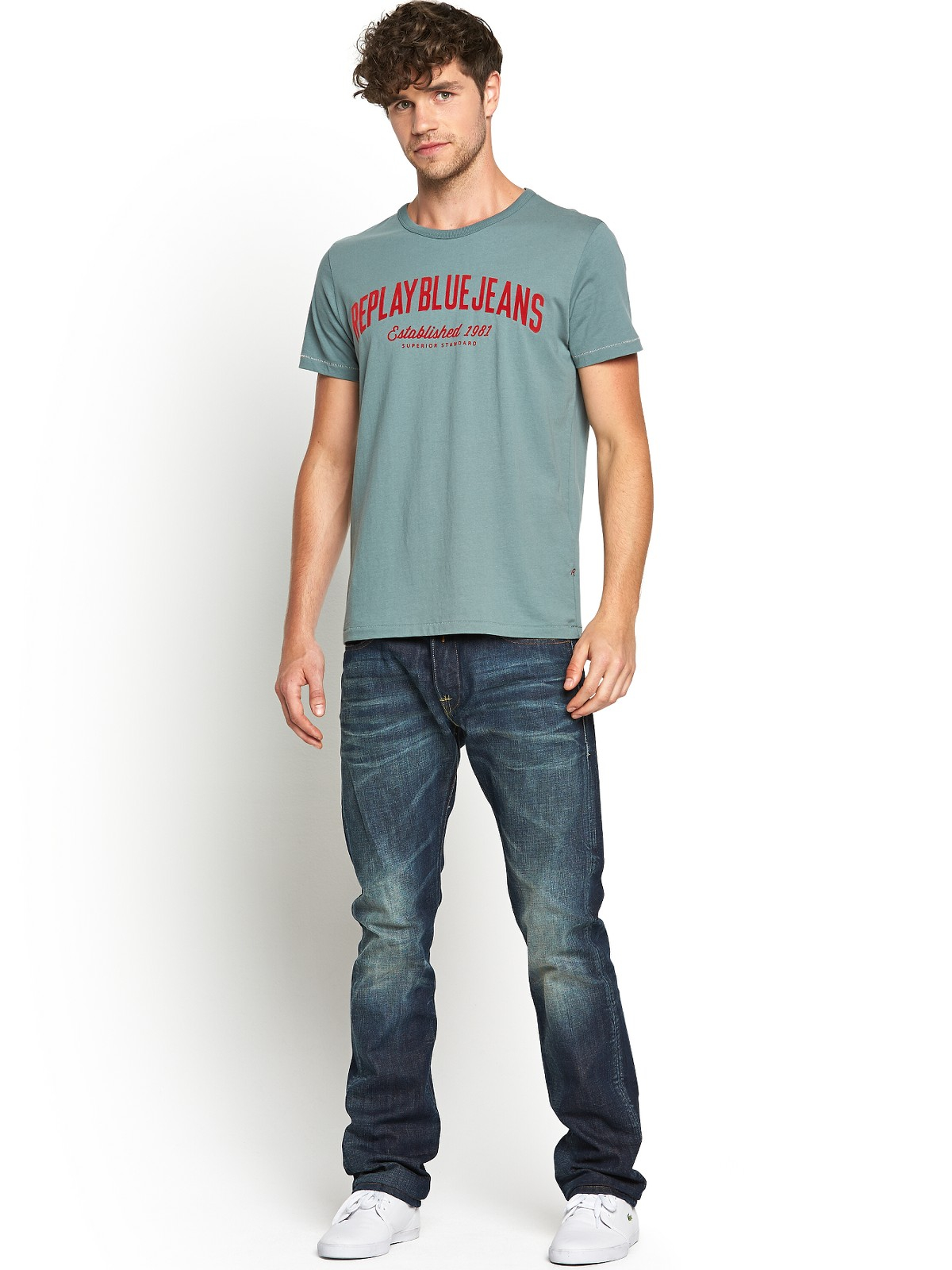 Replay Mens Blue Jeans Logo Tshirt in Green for Men | Lyst