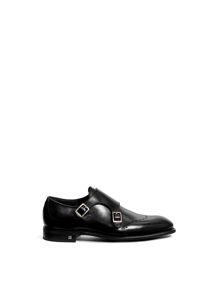 Lyst - Canali Leather Monk Strap Shoes in Black for Men