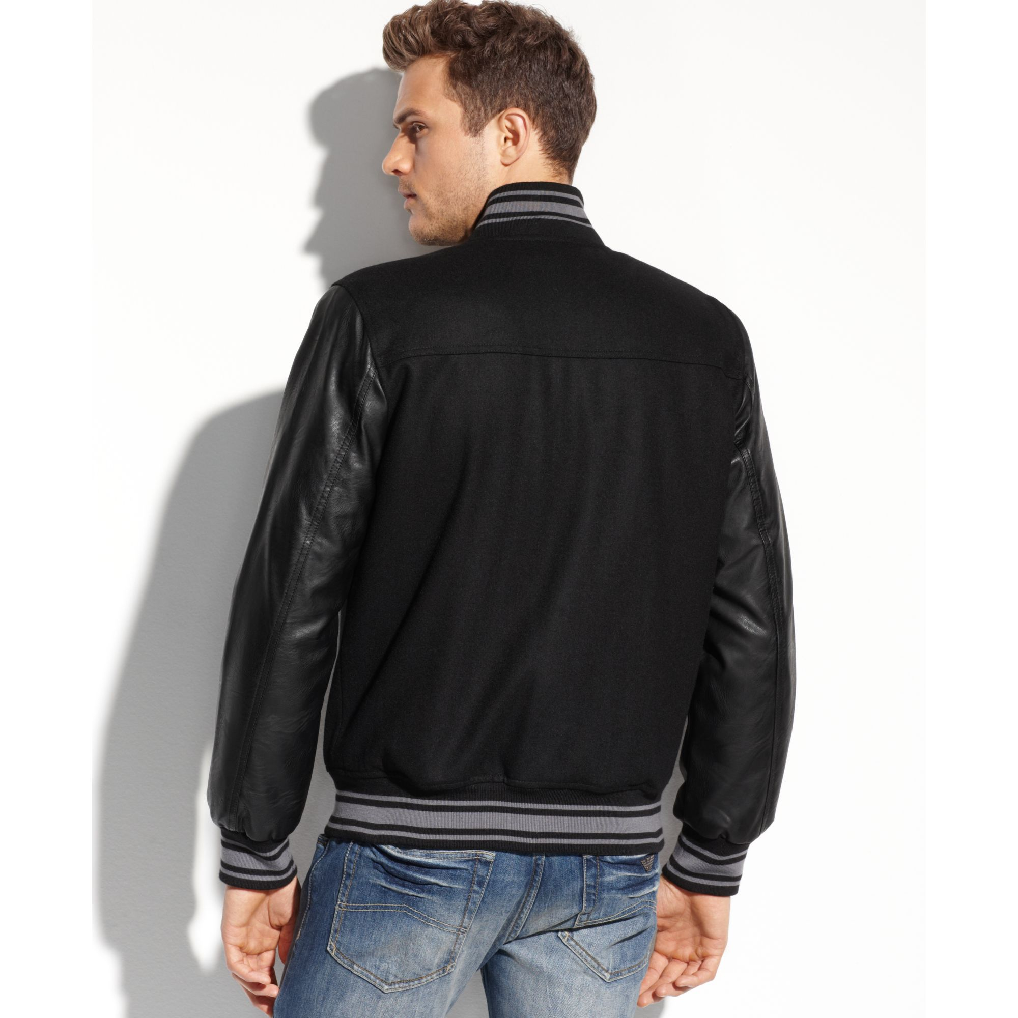 Lyst Guess Coats Wool Varsity Er Jacket In Black For Men Gallery
