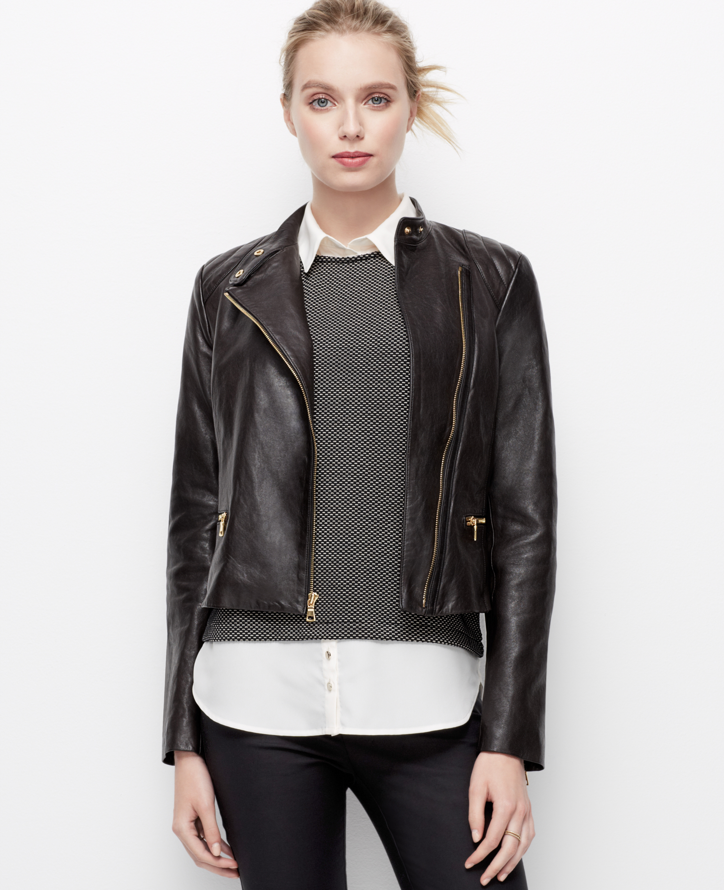 Lyst Ann Taylor Leather Moto Jacket in Black