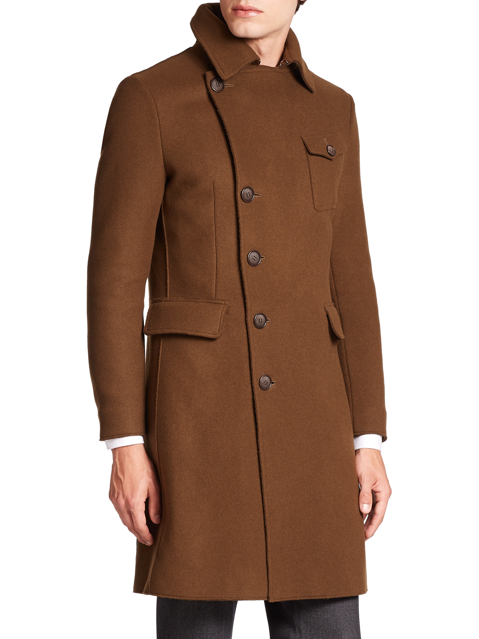 Giorgio armani Virgin Wool Military Coat in Brown for Men | Lyst