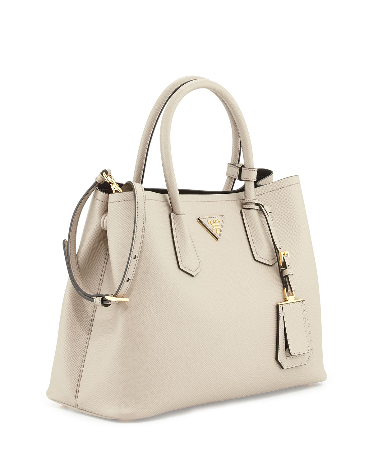 Prada Saffiano Cuir Small Double Bag in Beige (LIGHT GREY) | Lyst