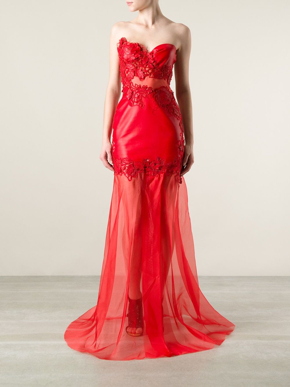 Lyst - Ermanno scervino Floral Lace Gown in Red