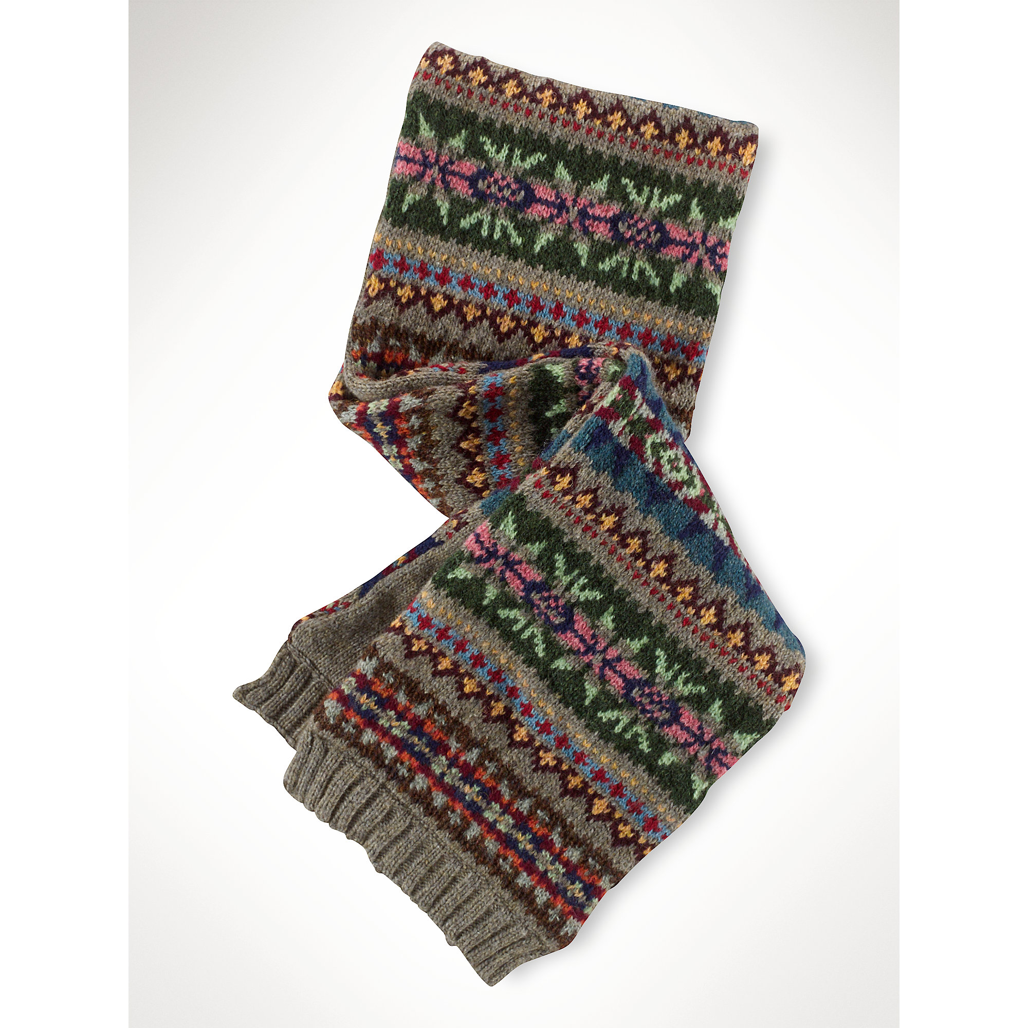 Lyst - Ralph Lauren Cotton-Wool Fair Isle Scarf in Brown