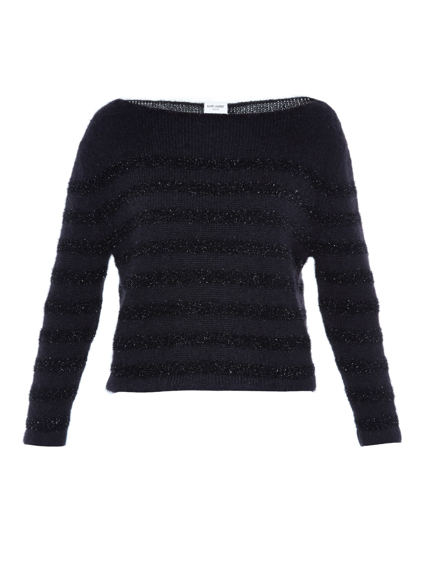 Lyst - Saint Laurent Boat-neck Striped Knit Sweater in Black