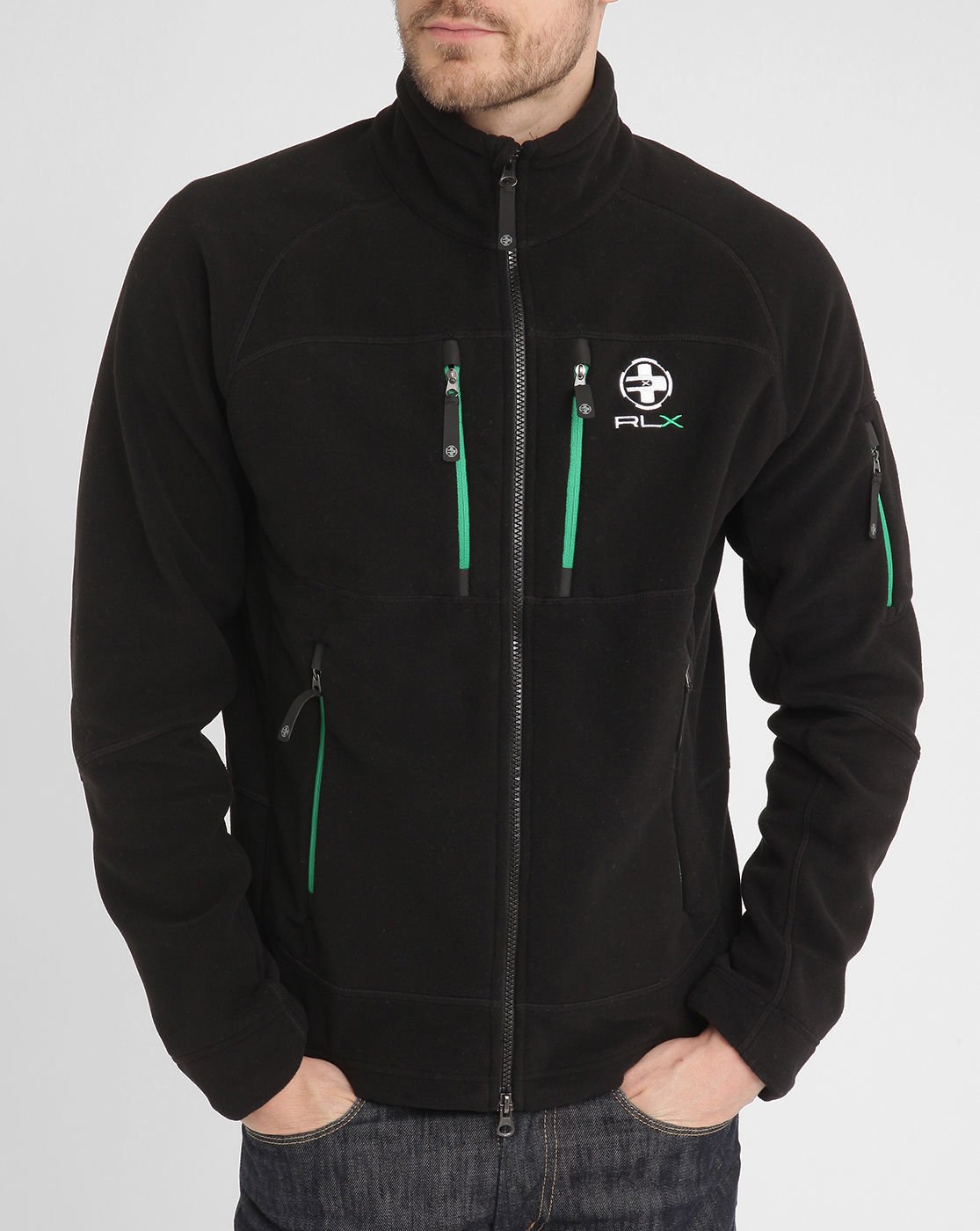 Polo ralph lauren Black Multizip Green Contrast Fleece Jacket in Black