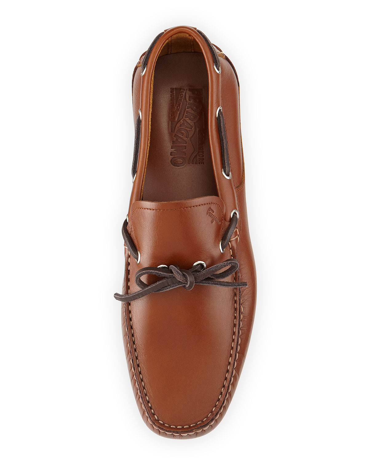 Ferragamo Mango Leather Boat Shoe in Brown for Men | Lyst