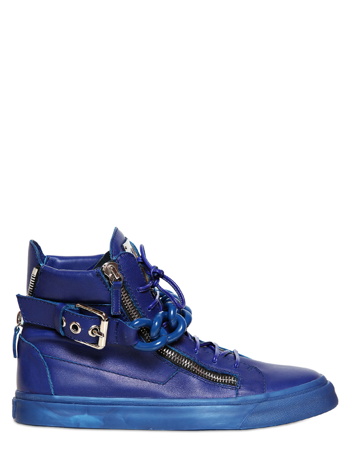 Lyst - Giuseppe Zanotti Metal Chain Leather High Top Sneakers in Blue ...
