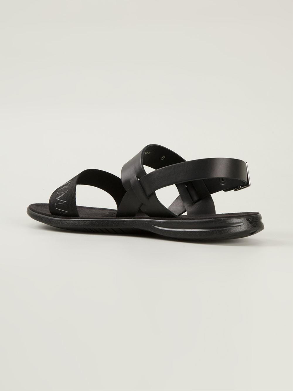 Emporio armani Embossed Logo Strap Sandals in Black for Men | Lyst