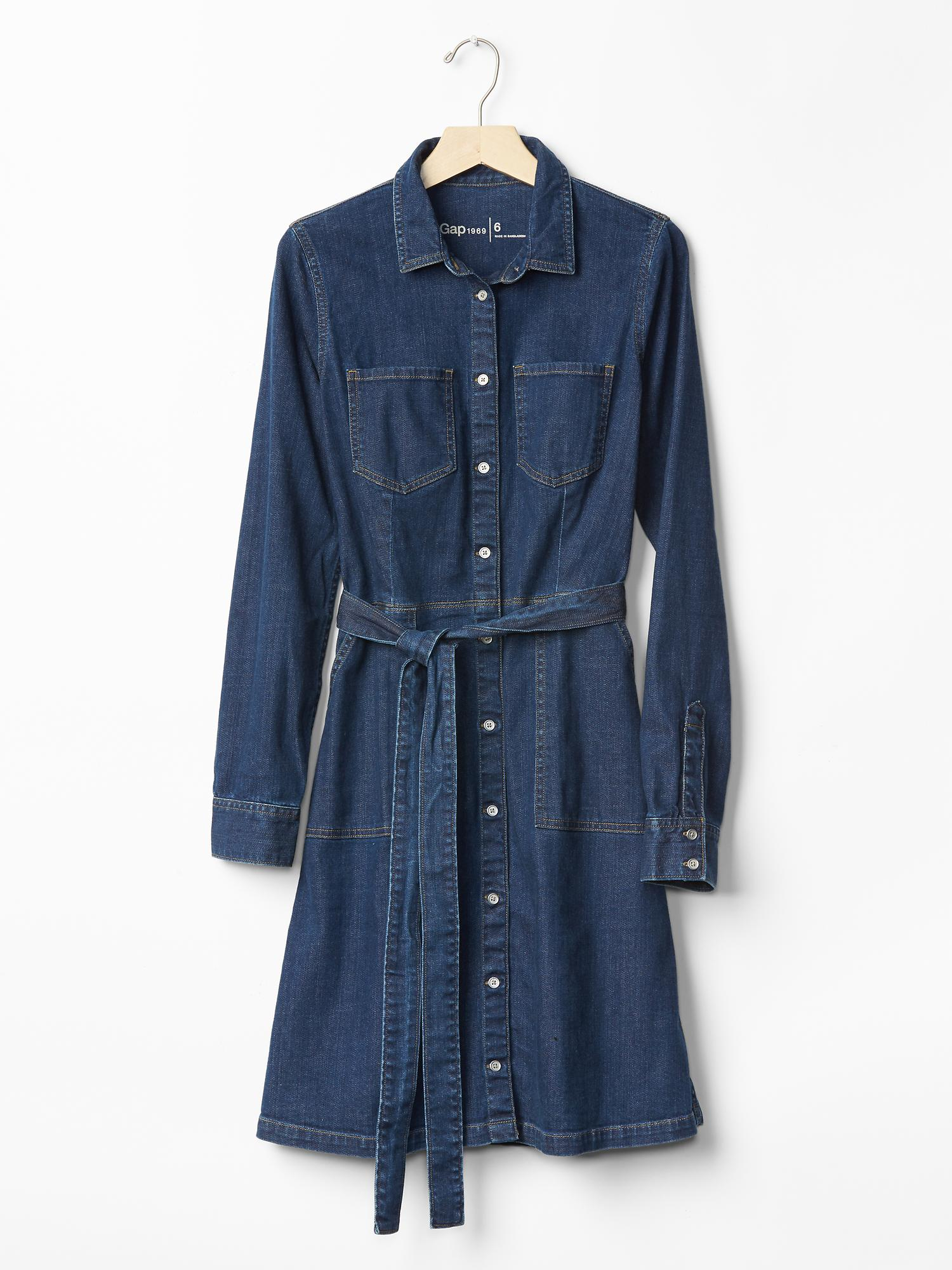 Gap 1969 Indigo Denim Tie Shirtdress in Blue (medium indigo) | Lyst