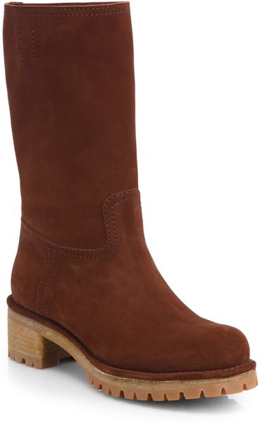 Prada Suede Mid-Calf Boots in Brown (BRUCIATO-BROWN) | Lyst