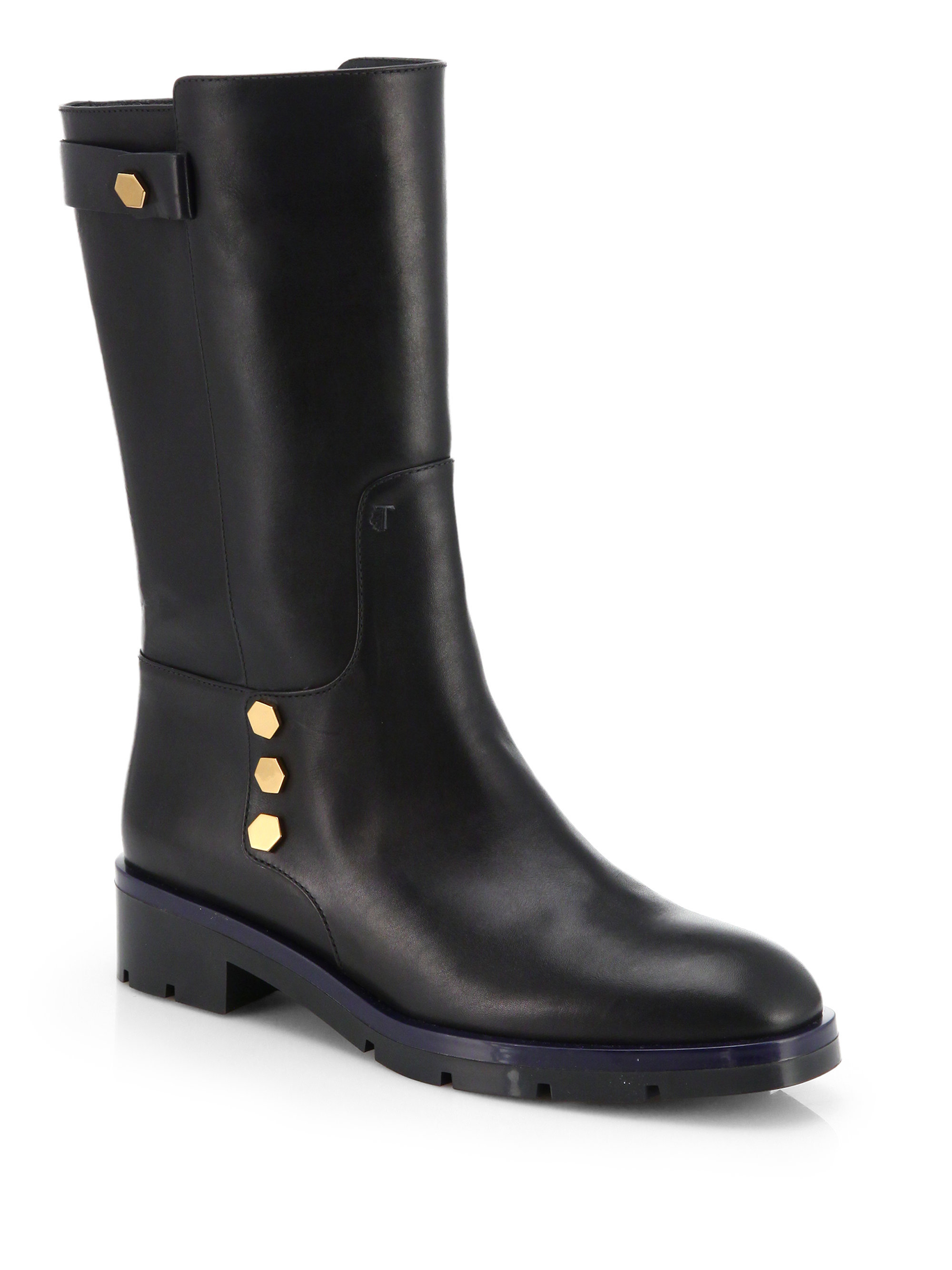 Lyst - Tod'S Flat Mate Leather Mid-Calf Boots in Black