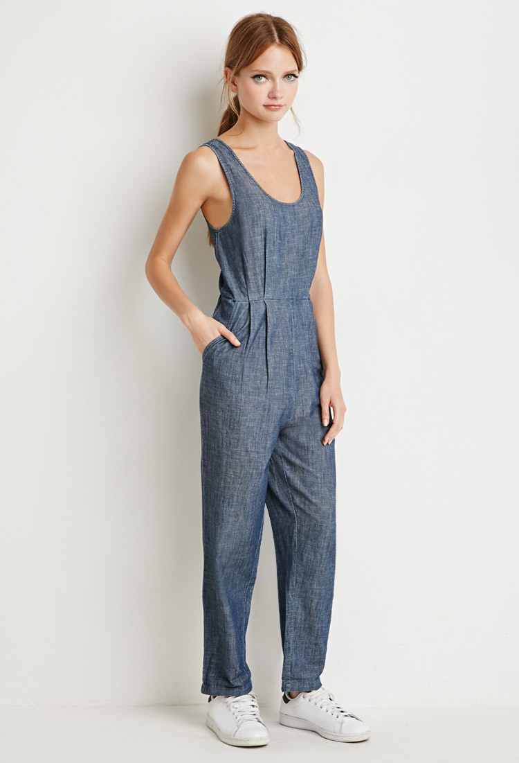 Forever 21 Chambray Jumpsuit in Blue | Lyst