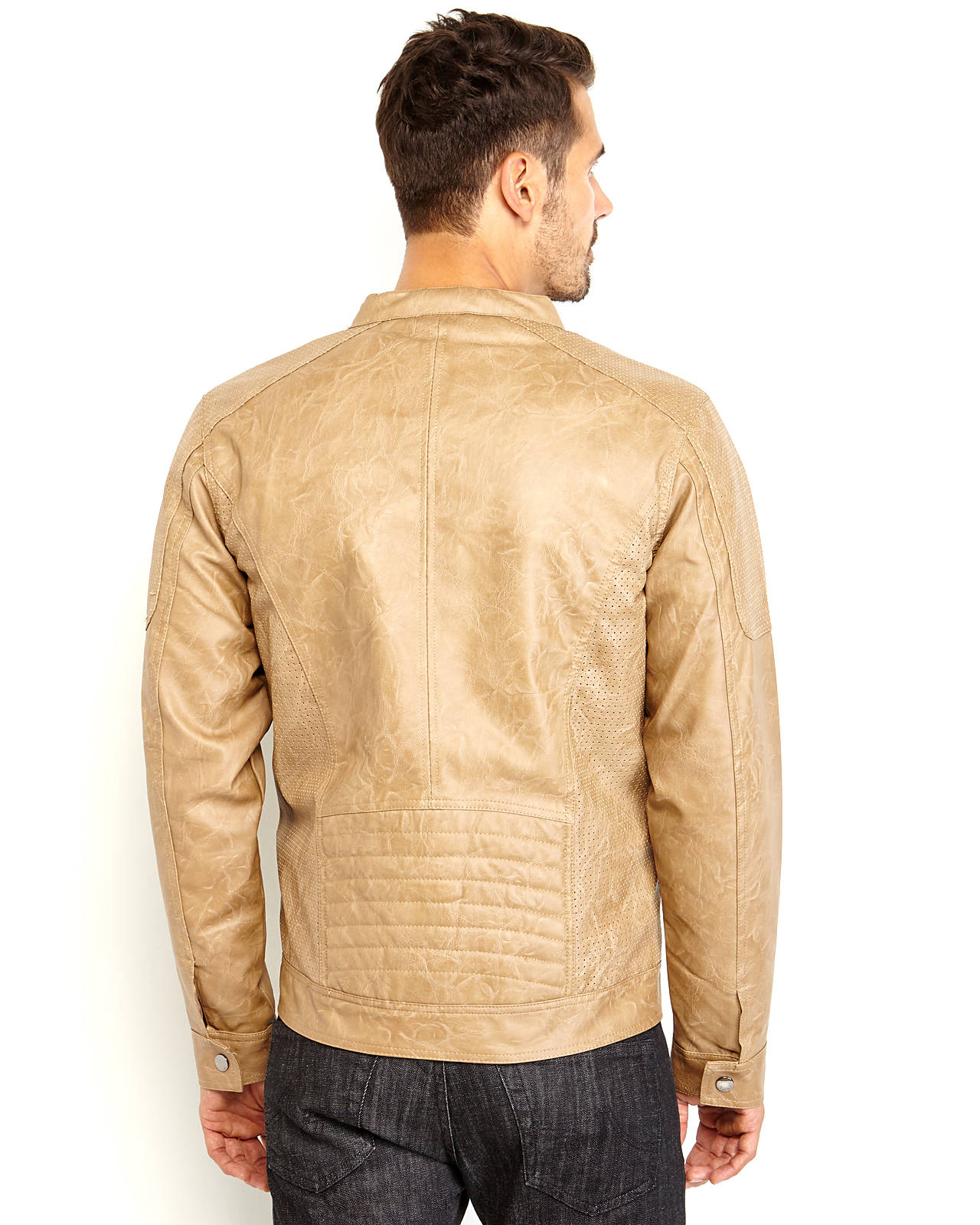 English Laundry Perforated Faux Leather Jacket In Brown For Men Lyst Gallery
