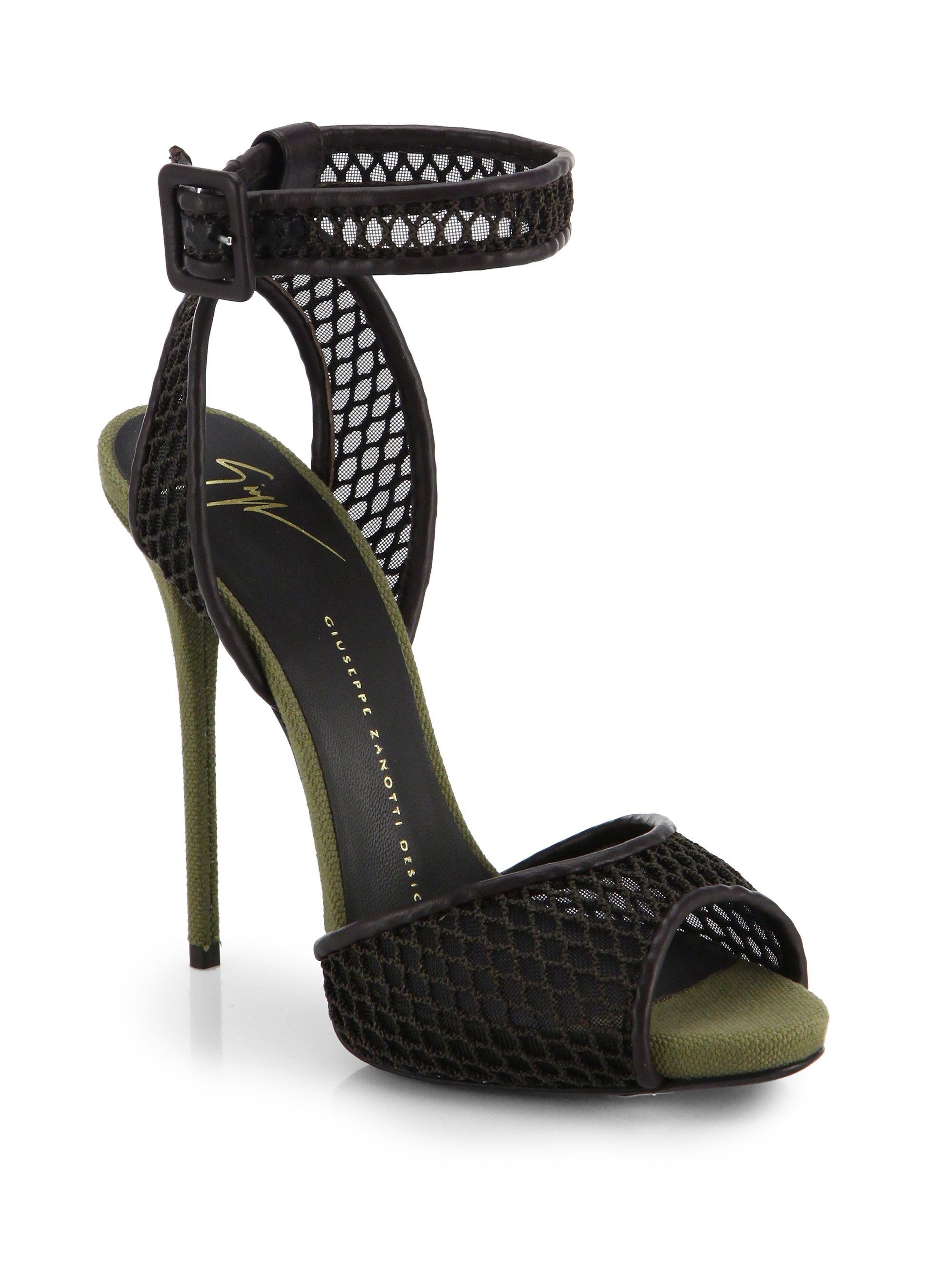 Giuseppe Zanotti Mesh & Canvas Sandals in Green - Lyst