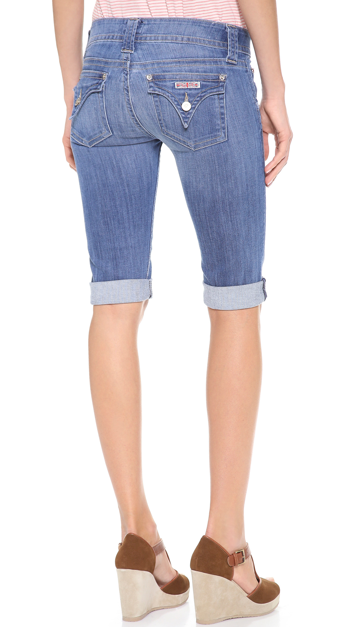Lyst Hudson Jeans Palerme Knee Cuffed Shorts In Blue