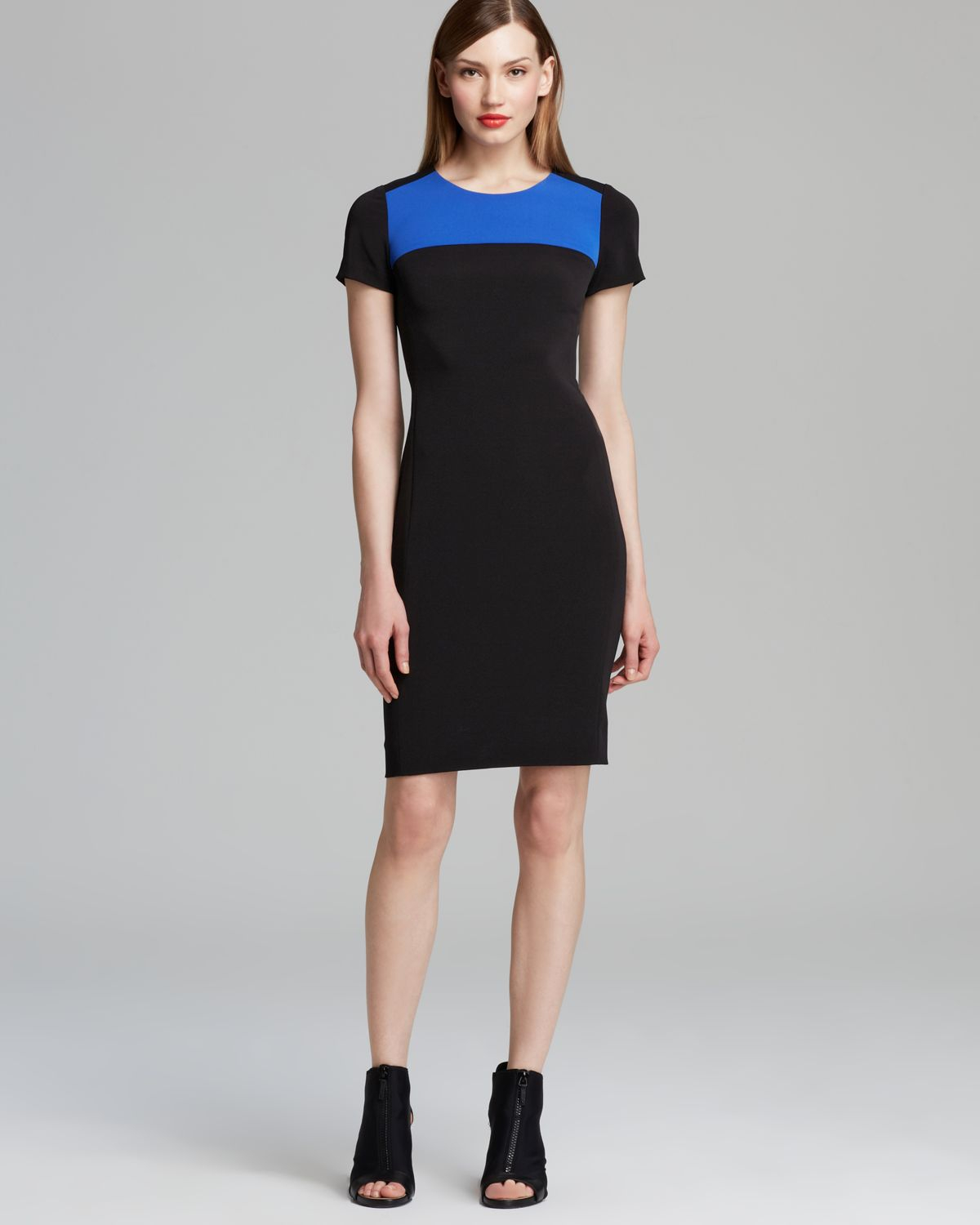 Dkny Color Block Short Sleeve Dress in Black | Lyst