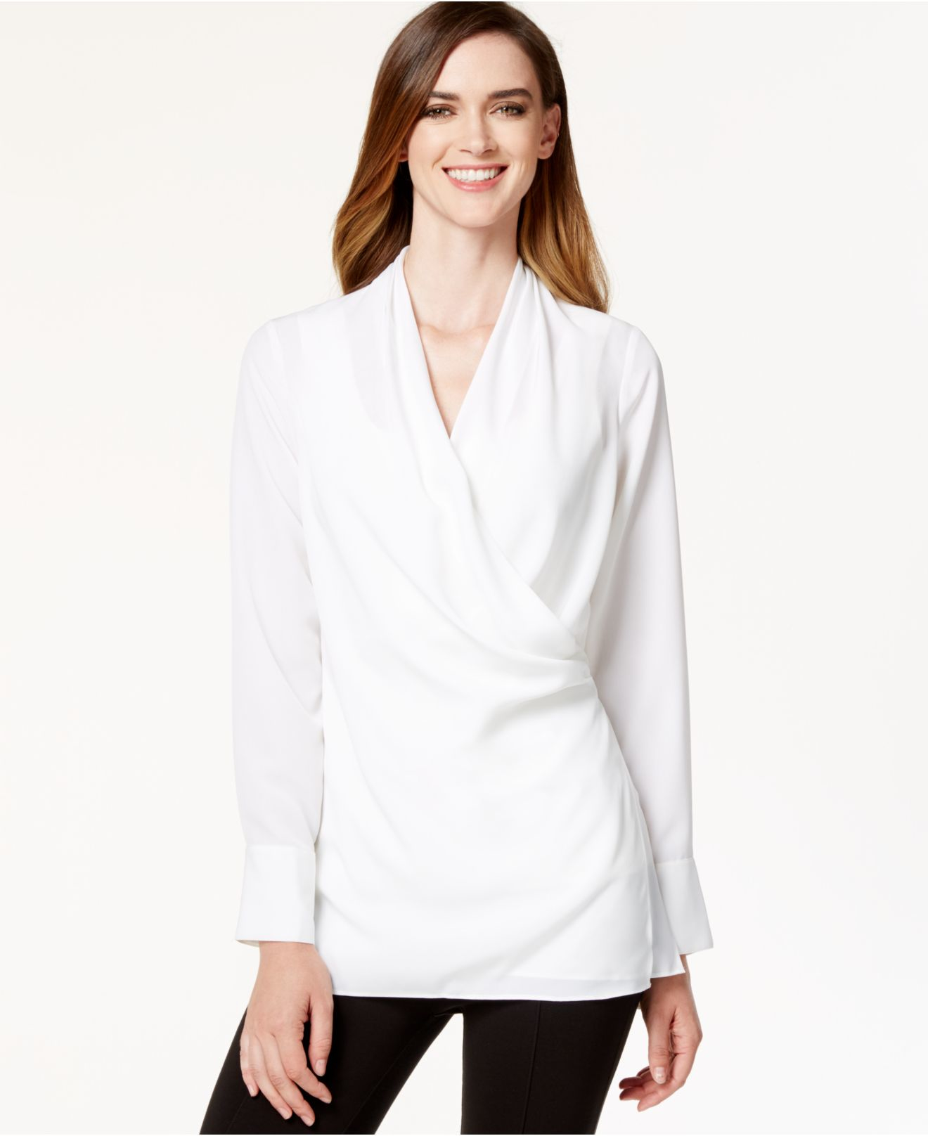 Lyst - Calvin Klein Crossover Hardware Tunic Blouse in White
