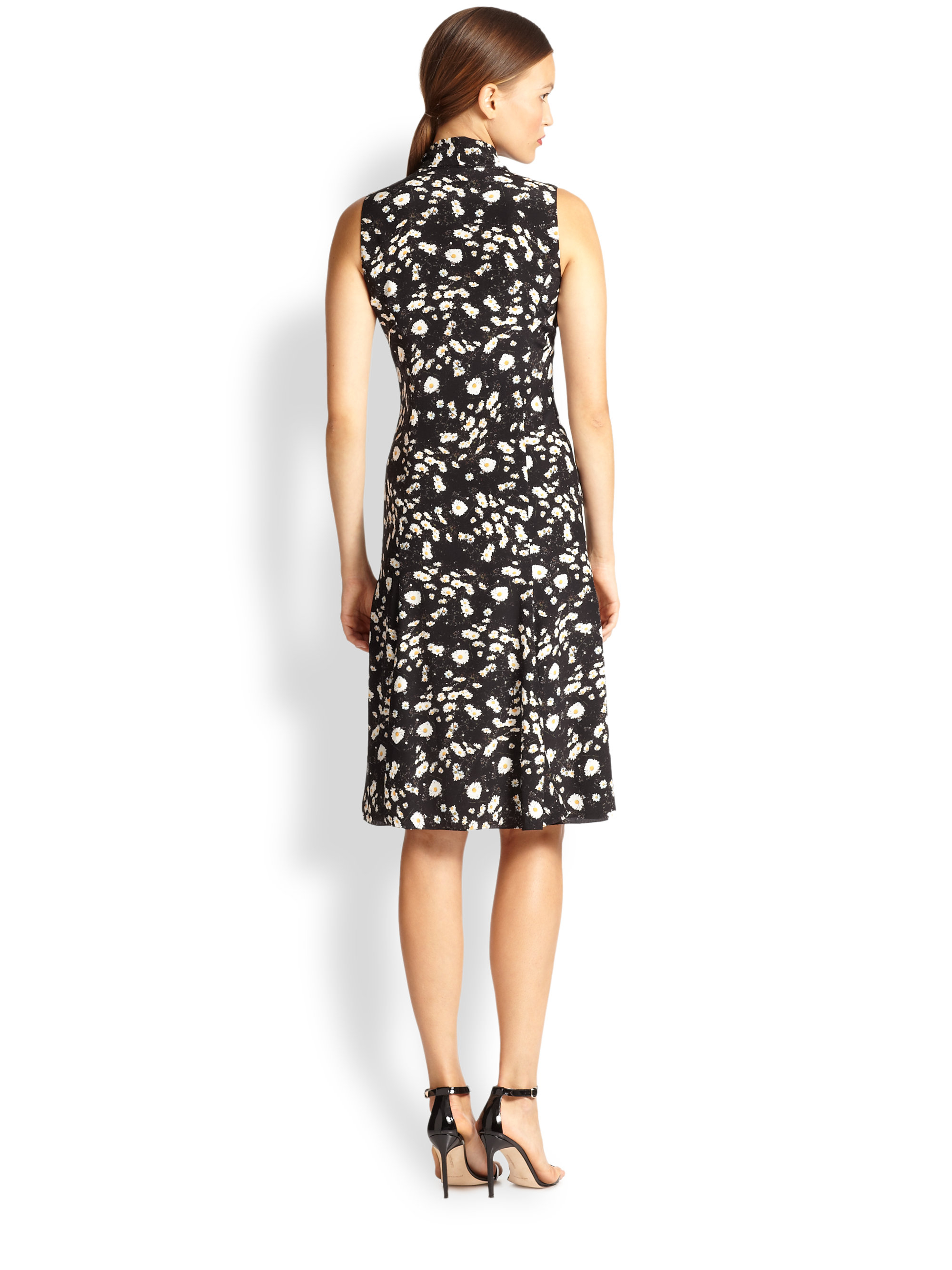 Carolina herrera Silk Daisy Print Tieneck Dress in Black Lyst