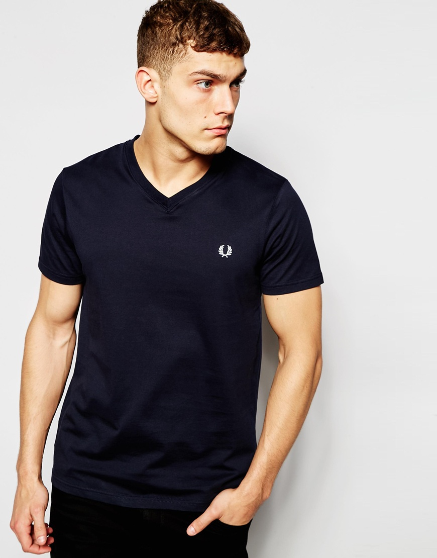 Lyst - Fred Perry T-shirt With V Neck In Navy in Blue for Men