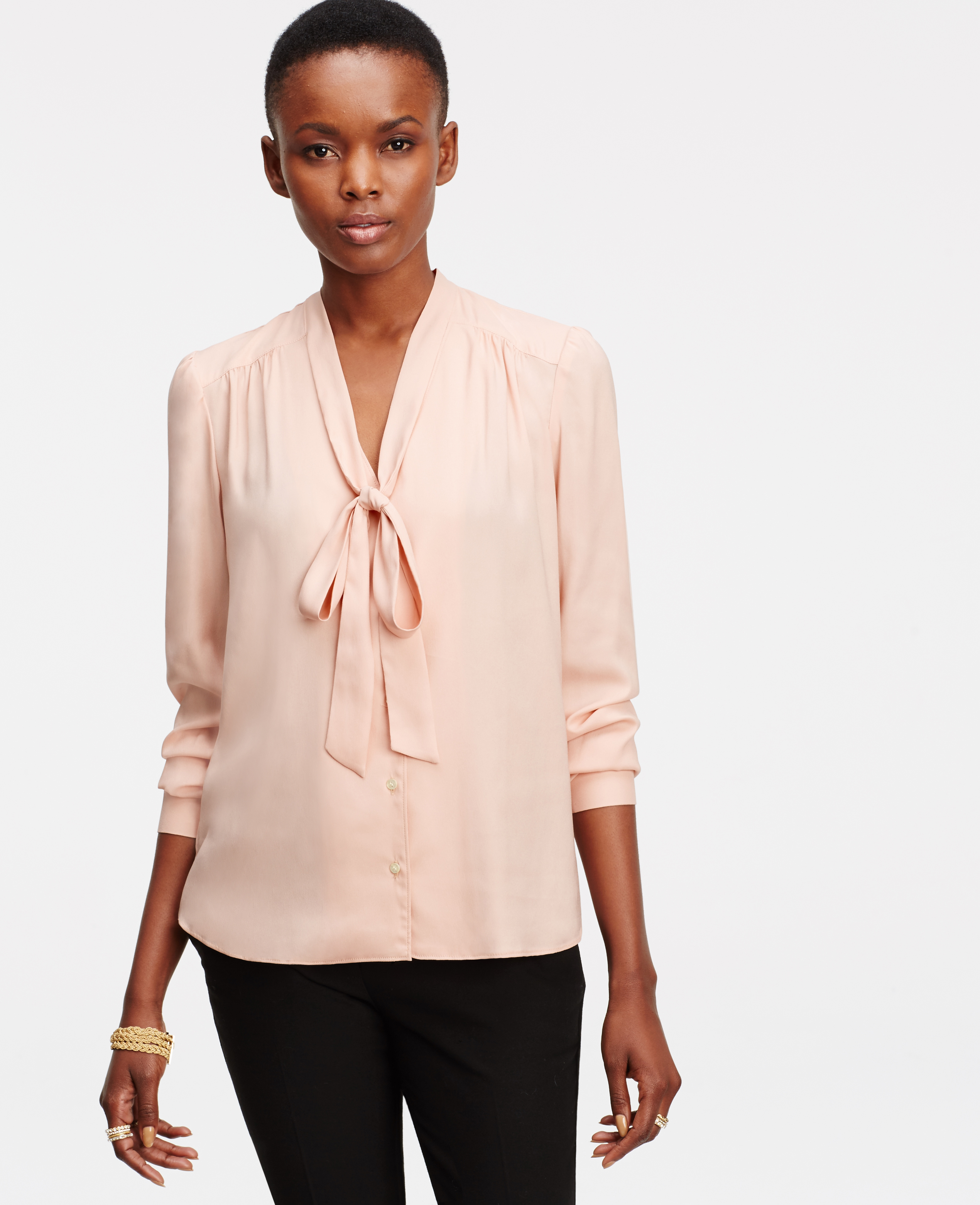 Lyst - Ann Taylor Petite Tie Neck Blouse in Pink