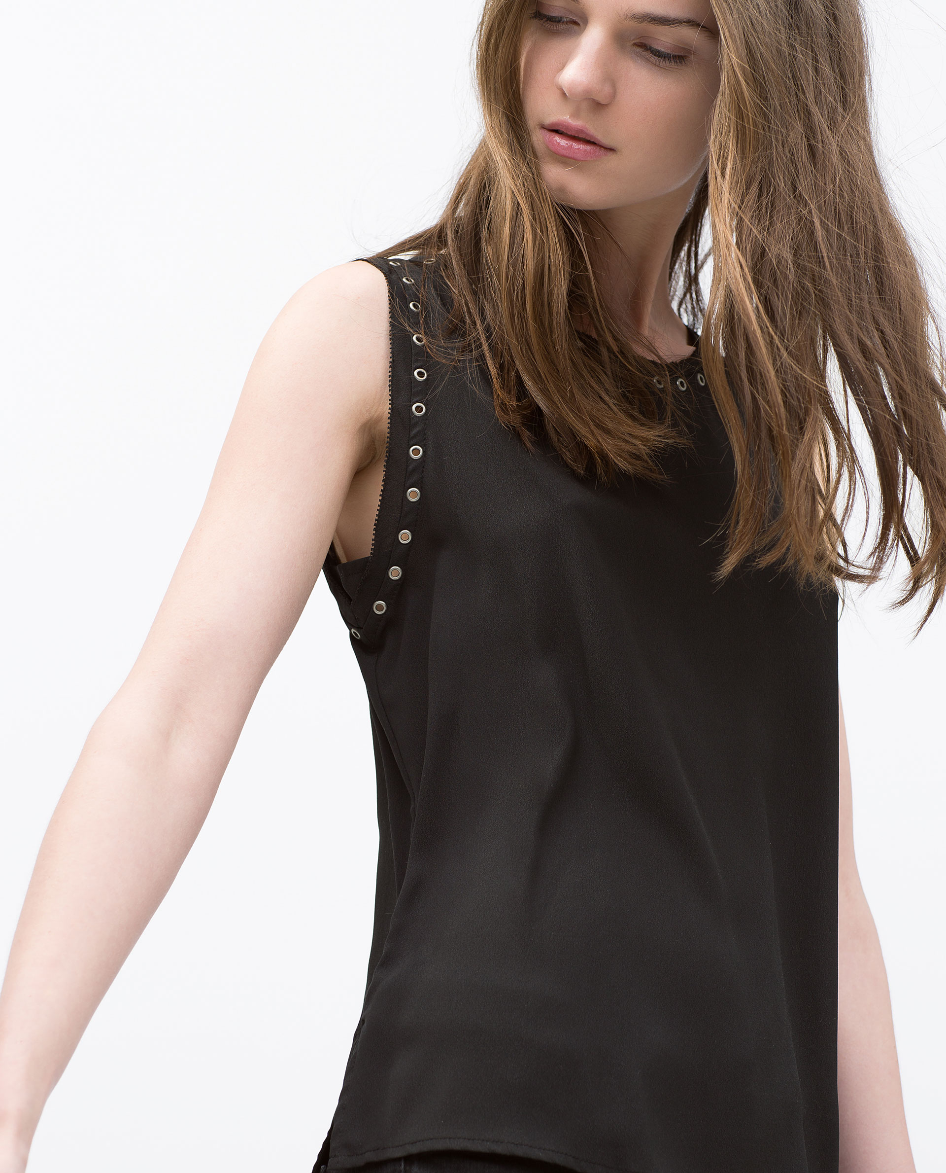 Zara Sleeveless Top With Metallic Details in Black | Lyst