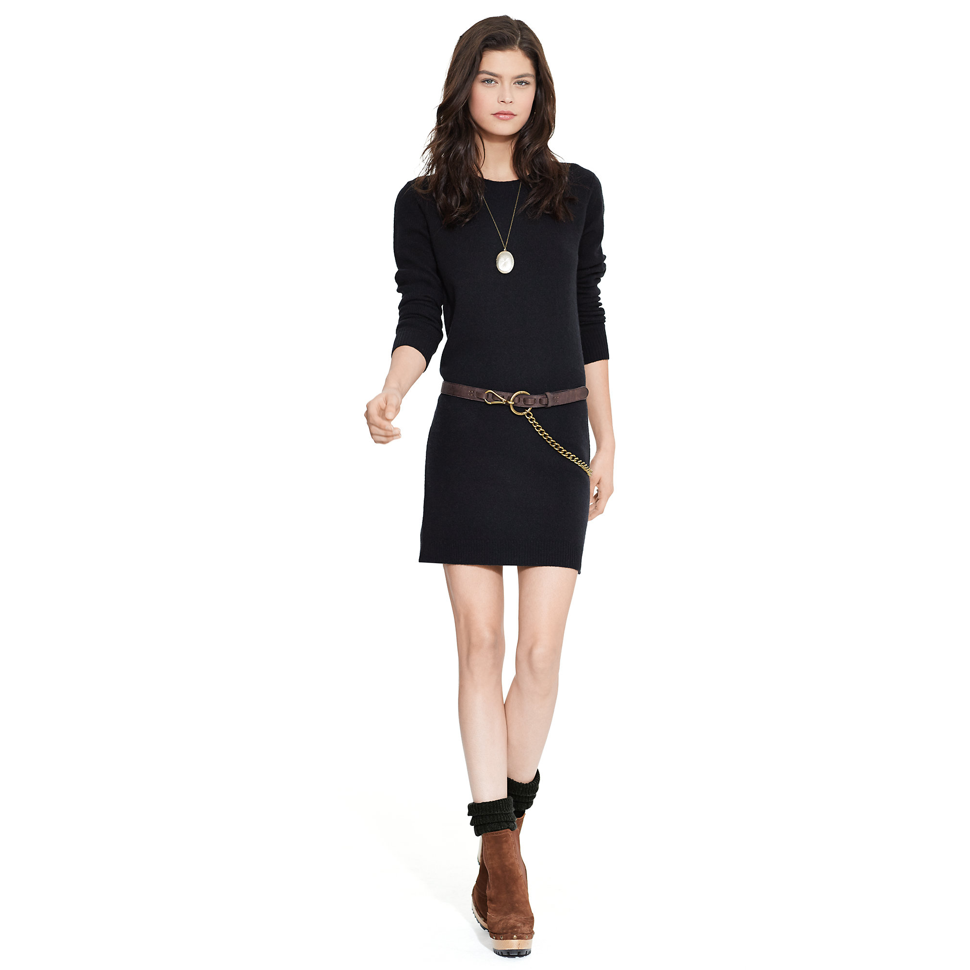 Lyst Ralph Suede Patch Sweater Dress In Black lyst ralph suede patch sweater dress in black